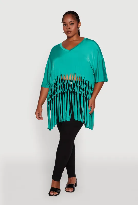 Plus Size Macrame Fringe Tunic Top sold by Rainbow