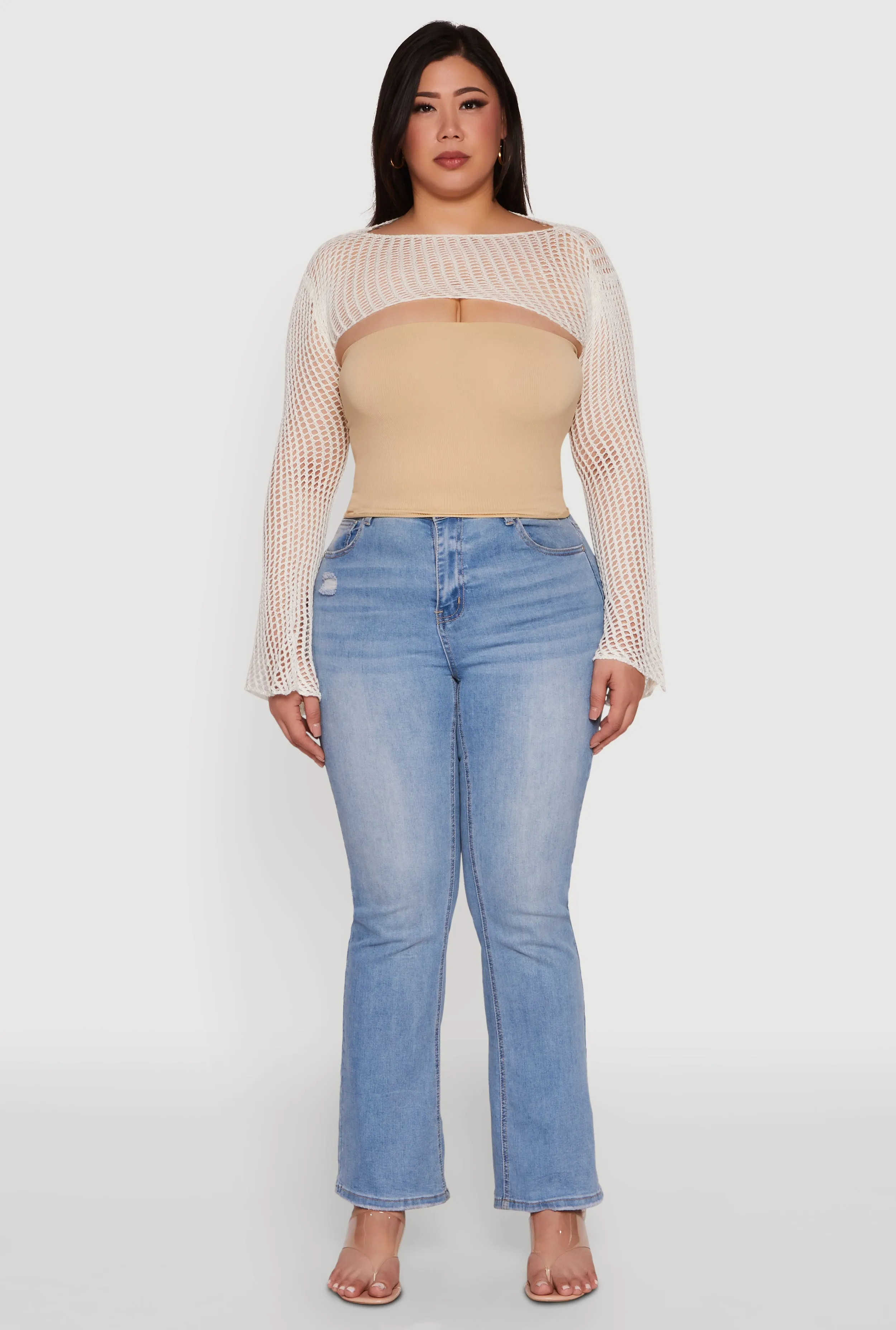 Plus Size Stylish Crochet Bell Sleeve Bolero Top sold by Rainbow product image thumbnail 2