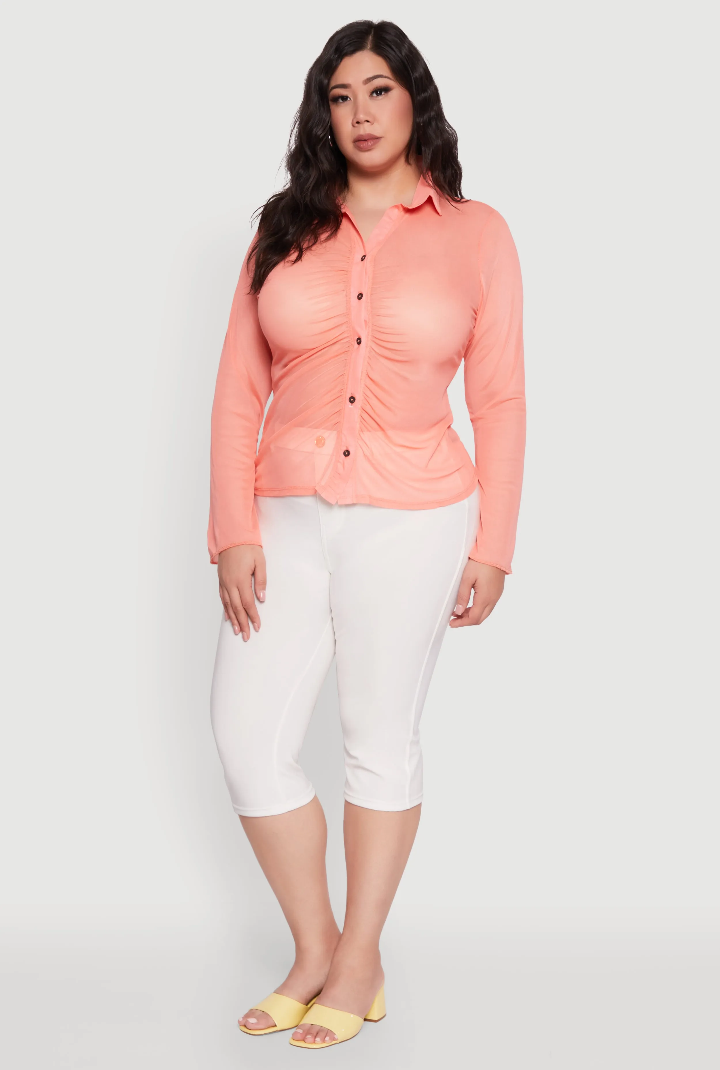 Plus Size Sheer Long Sleeve Shirt with Ruching sold by Rainbow product image thumbnail 4