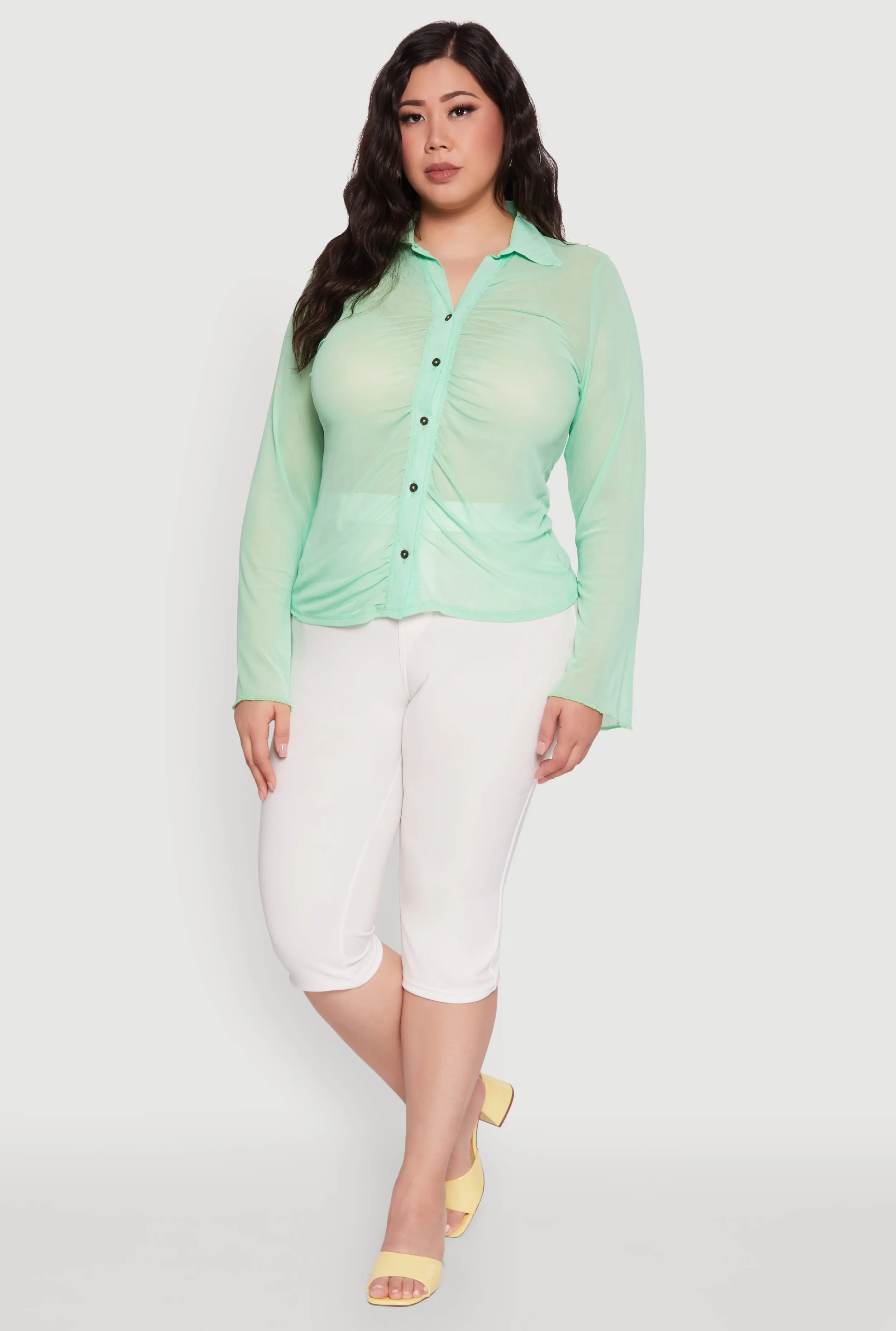 Plus Size Sheer Long Sleeve Shirt with Ruching sold by Rainbow product image thumbnail 3