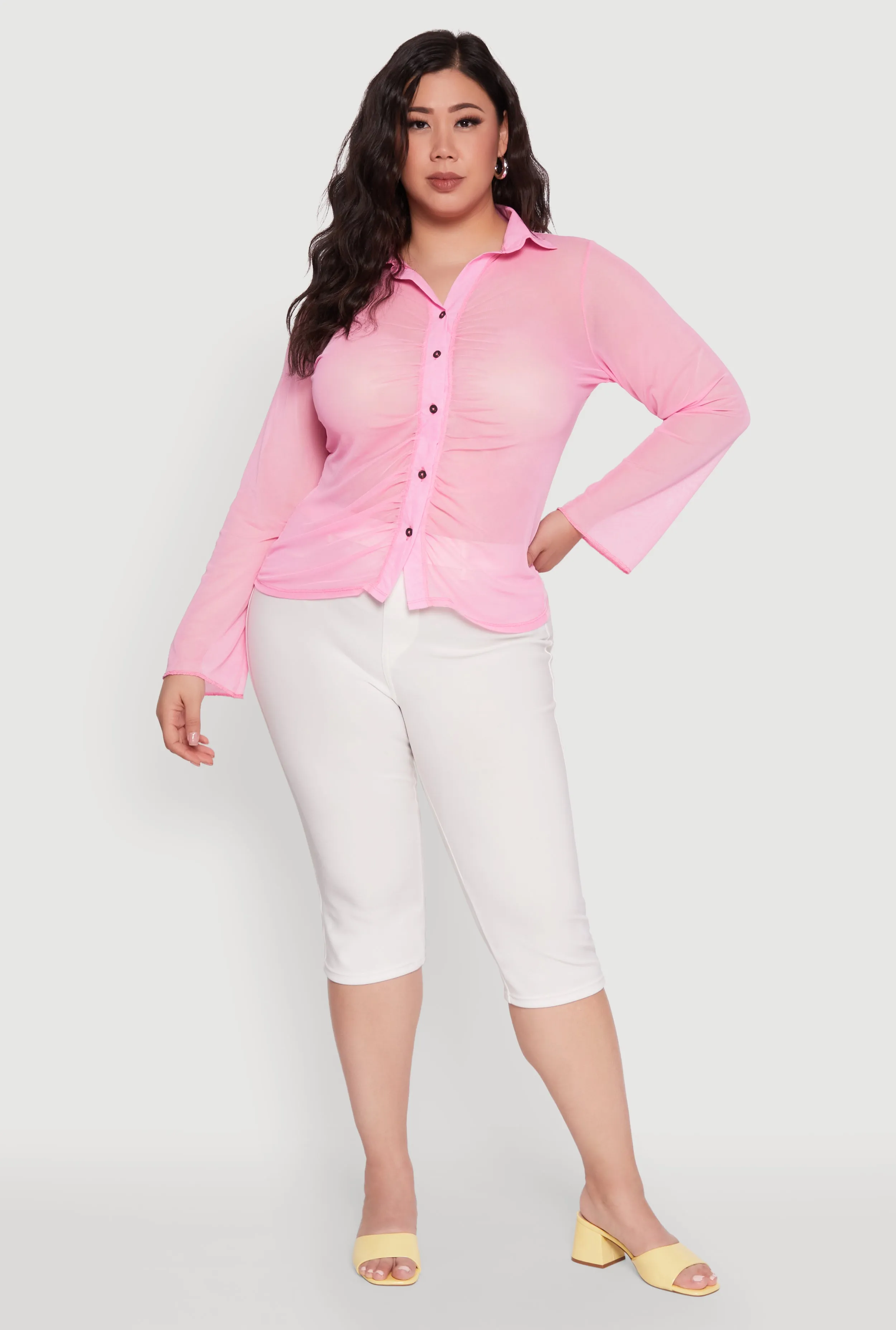 Plus Size Sheer Long Sleeve Shirt with Ruching sold by Rainbow product image thumbnail 5