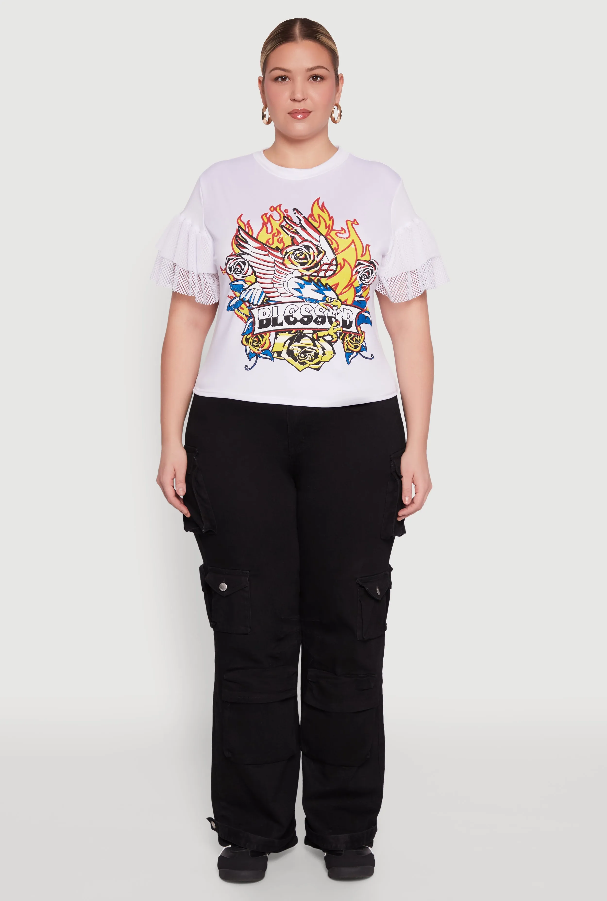 Plus Size Fishnet Sleeve Blessed Eagle Graphic Tee sold by Rainbow product image thumbnail 2
