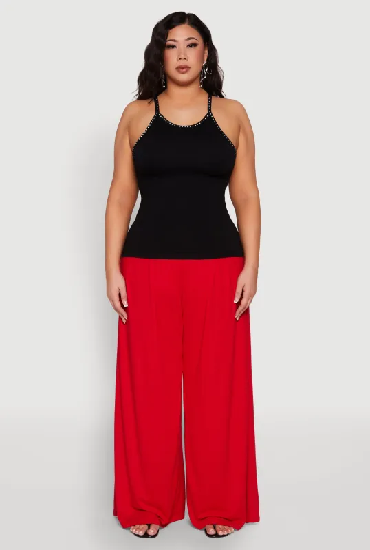 Plus Size Seamless Ribbed Rhinestone Trim Cami sold by Rainbow