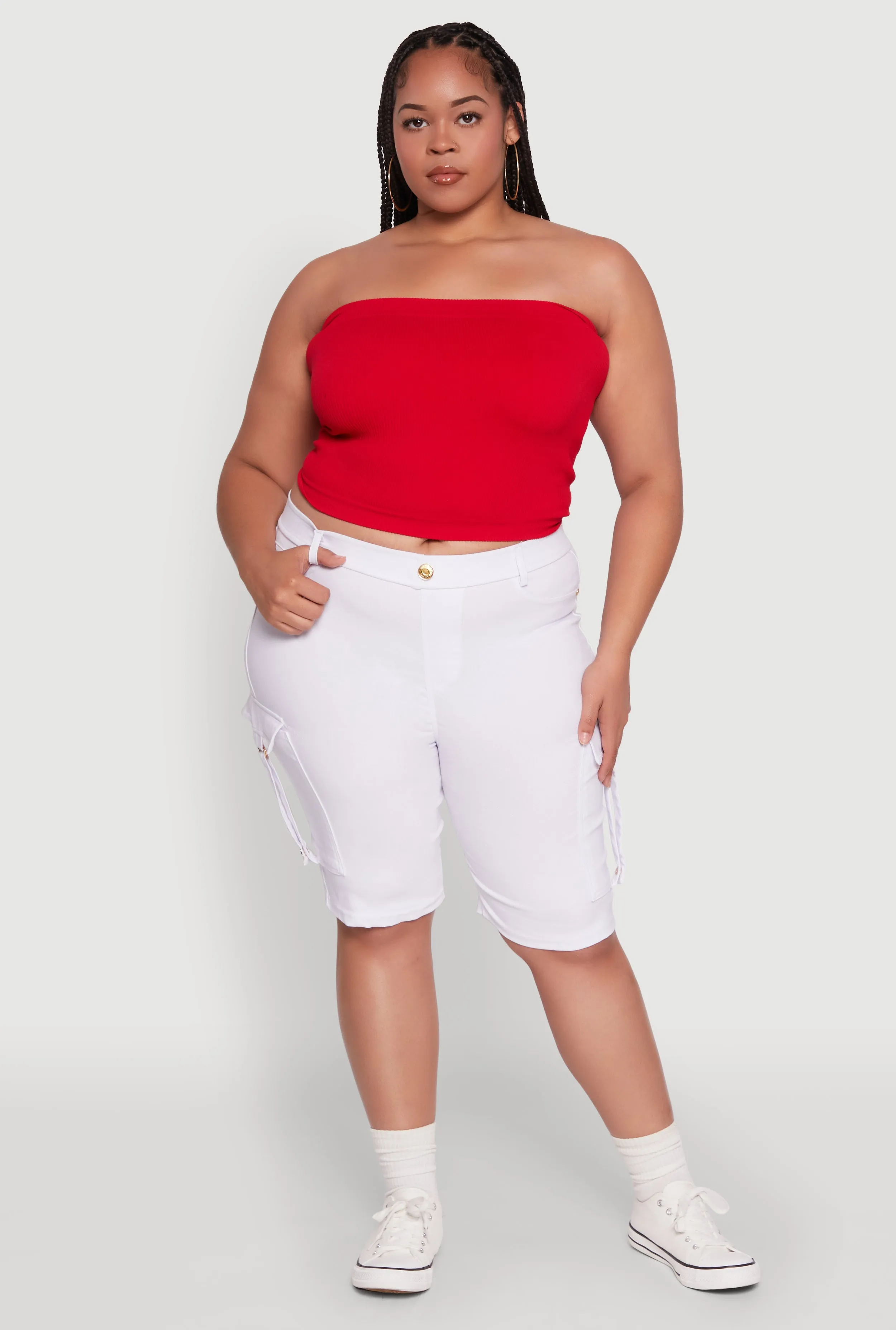 Plus Size Trendy High Waisted Bermuda Shorts with Cargo Pockets sold by Rainbow product image thumbnail 2