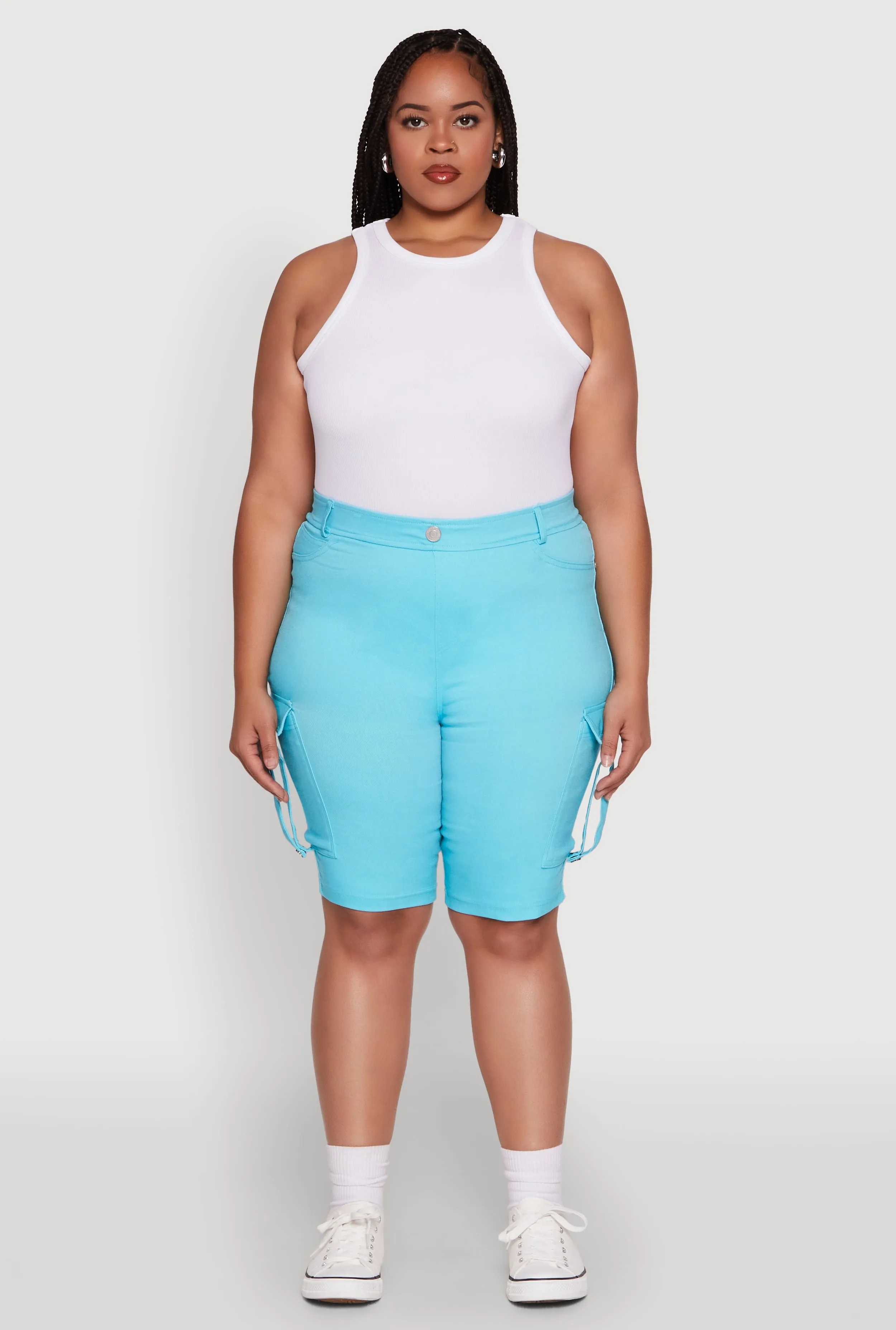 Plus Size Trendy High Waisted Bermuda Shorts with Cargo Pockets sold by Rainbow product image thumbnail 3