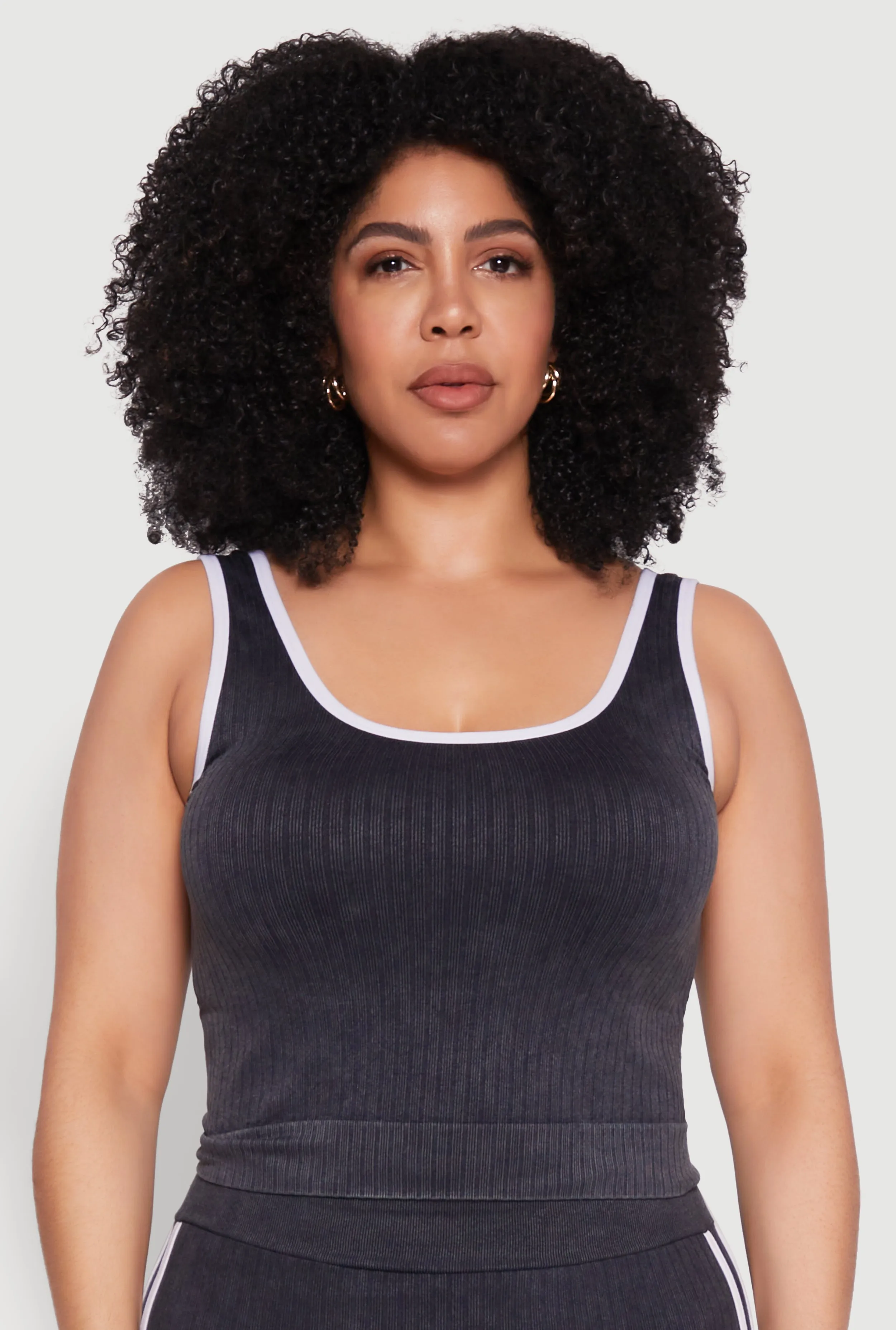 Plus Size Mineral Wash Contrast Trim Crop Top sold by Rainbow