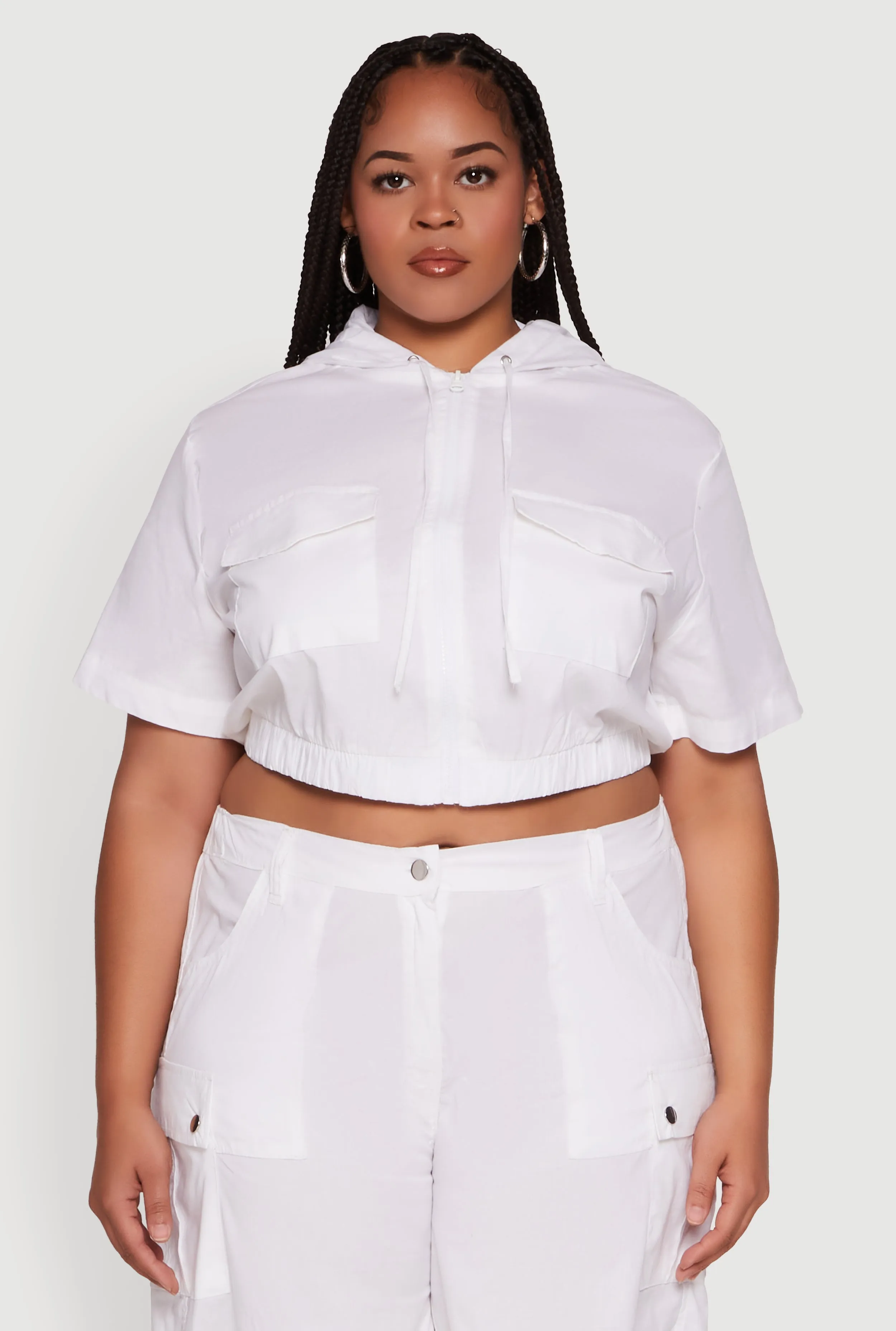 Plus Size Stylish Zip Front Cropped Hoodie sold by Rainbow product image thumbnail 2