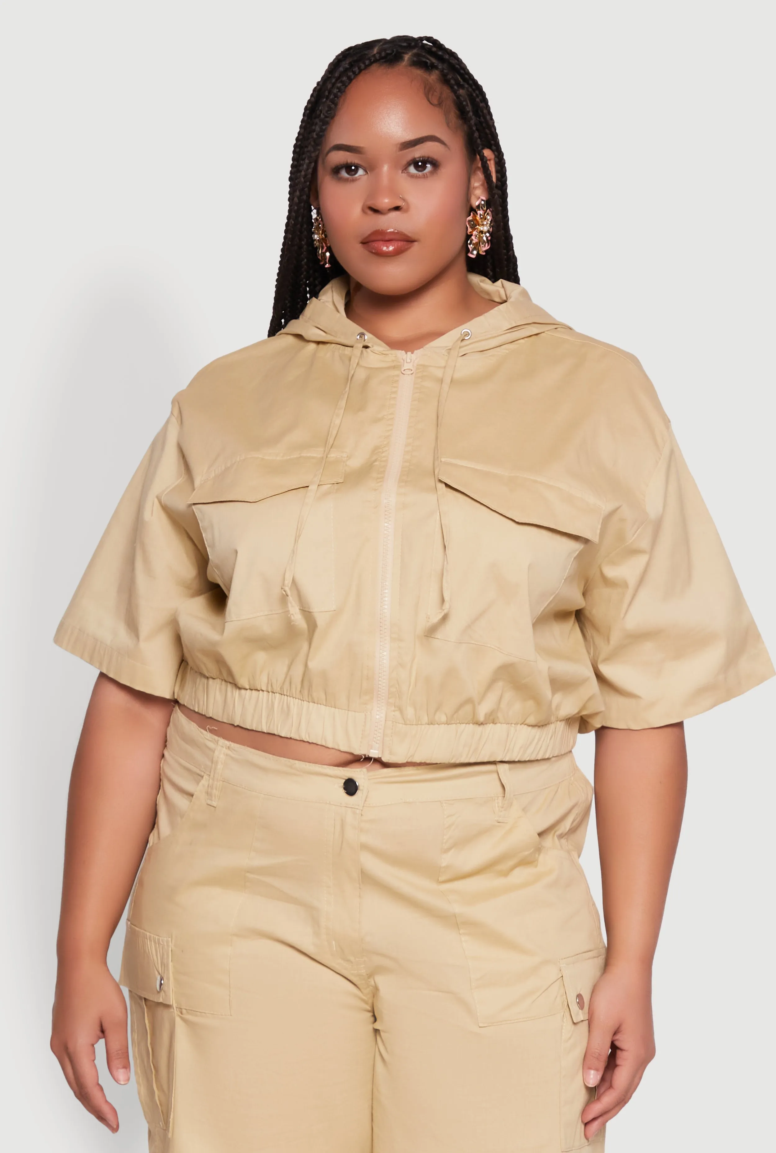 Plus Size Stylish Zip Front Cropped Hoodie sold by Rainbow product image thumbnail 3