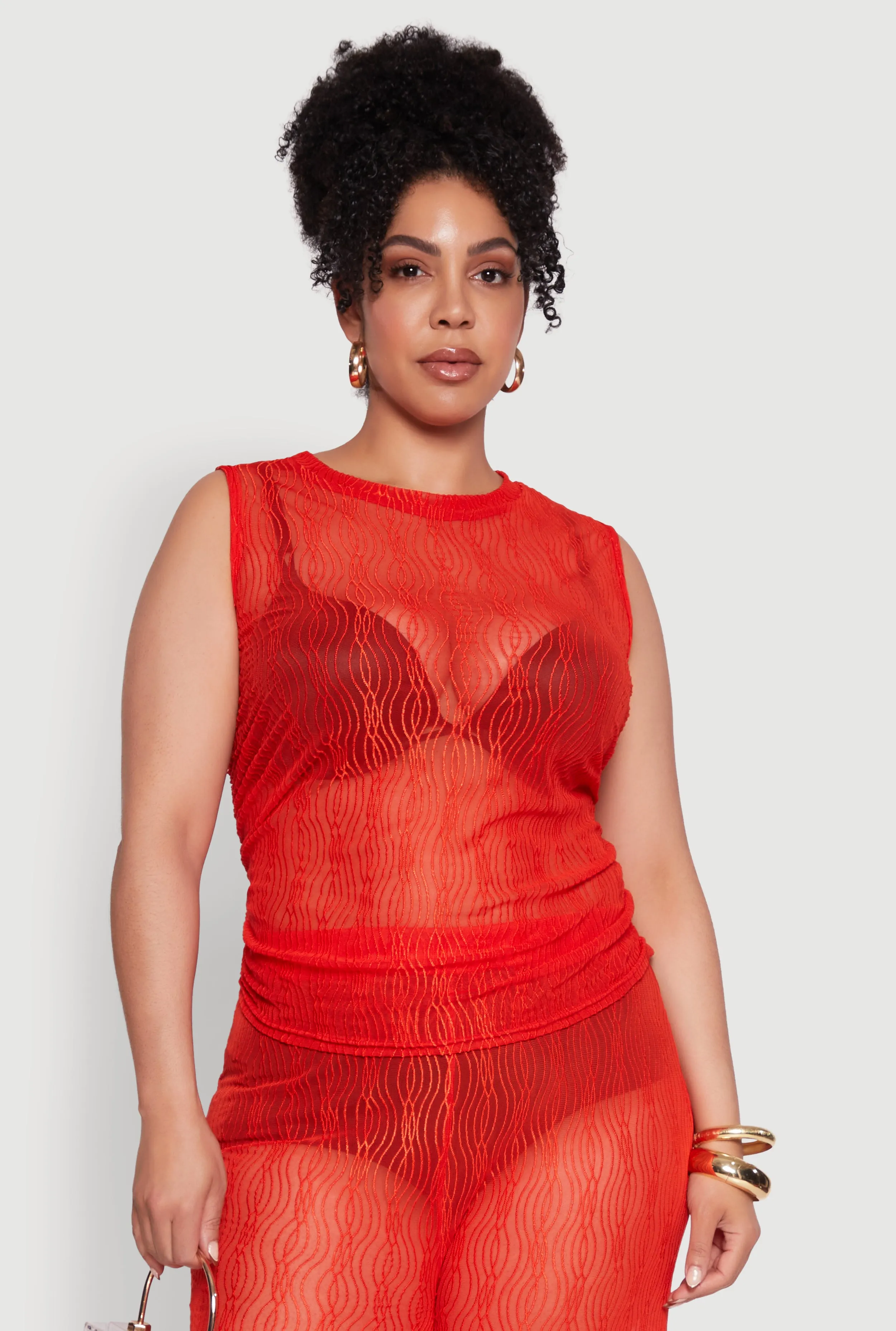 Plus Size Trendy Wavy Stripe Mesh Sleeveless Top sold by Rainbow product image thumbnail 5