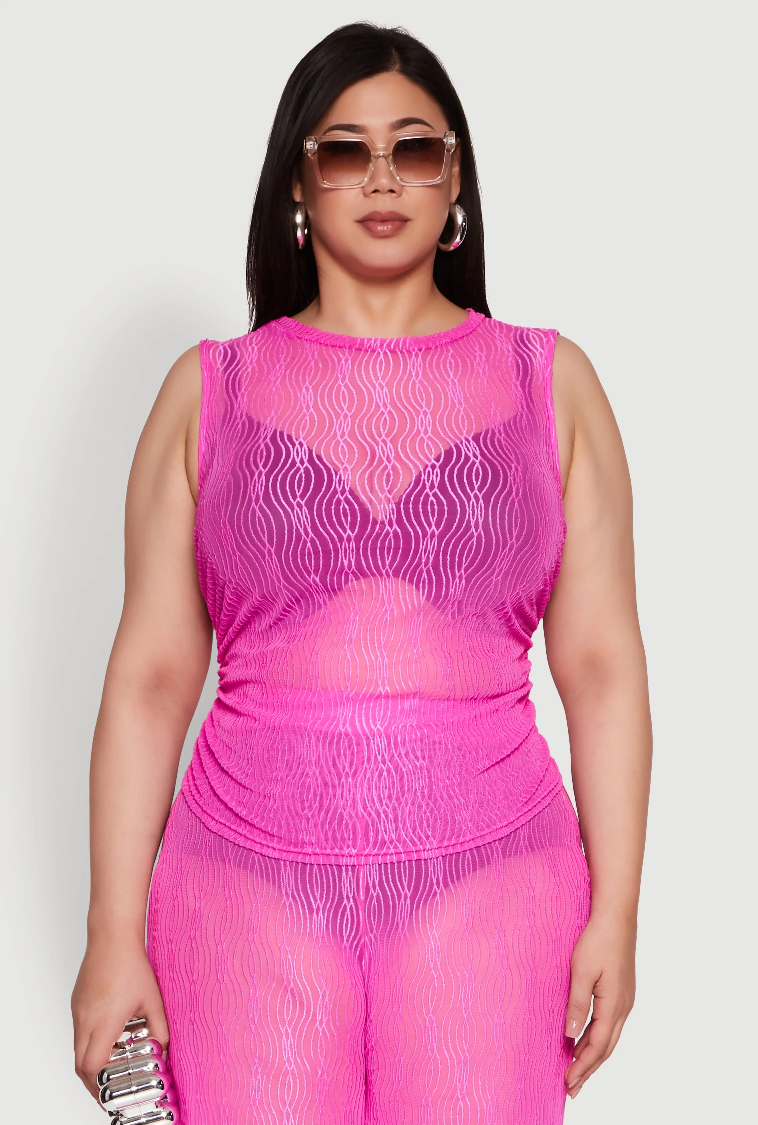 Plus Size Trendy Wavy Stripe Mesh Sleeveless Top sold by Rainbow product image thumbnail 4