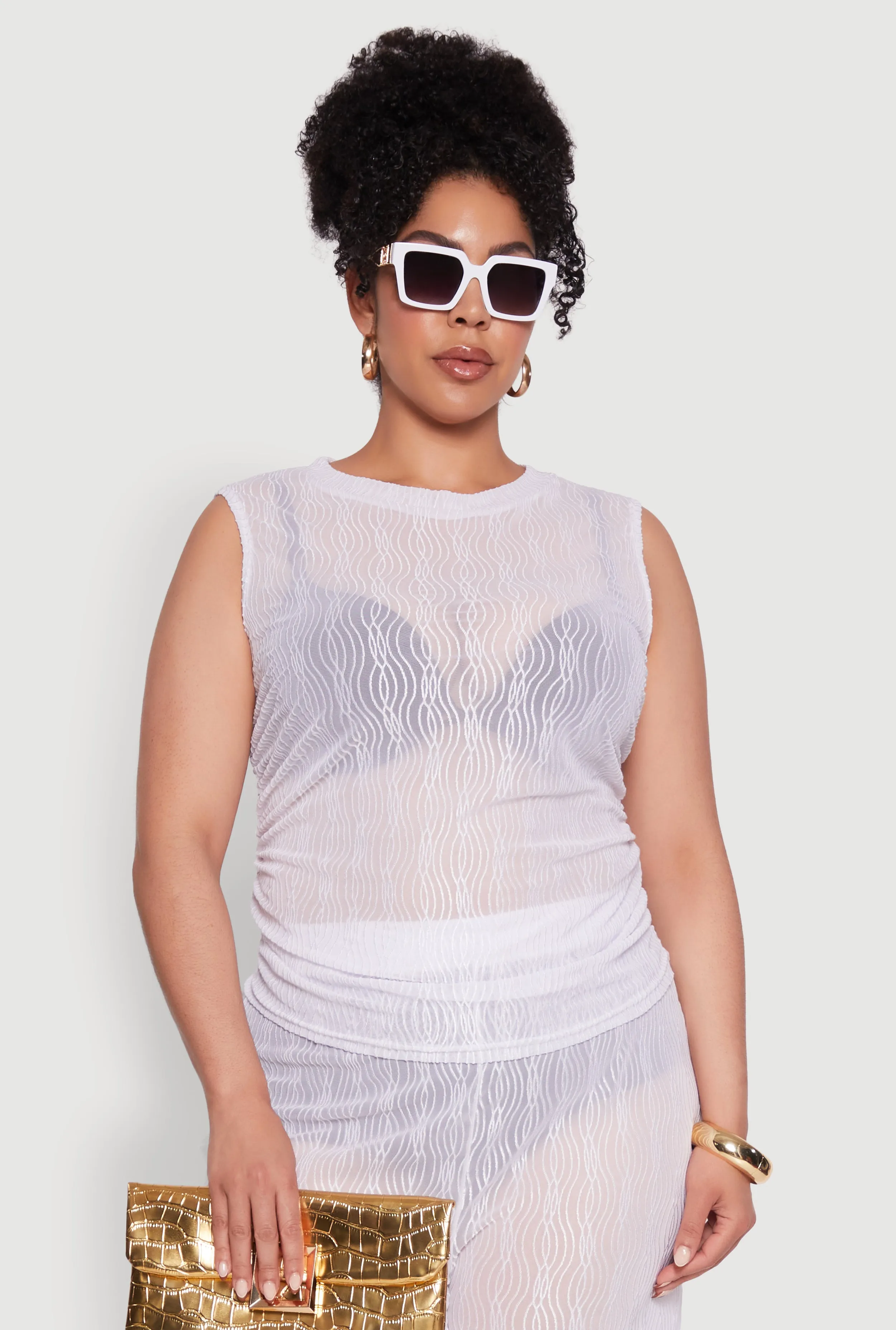 Plus Size Trendy Wavy Stripe Mesh Sleeveless Top sold by Rainbow product image thumbnail 2