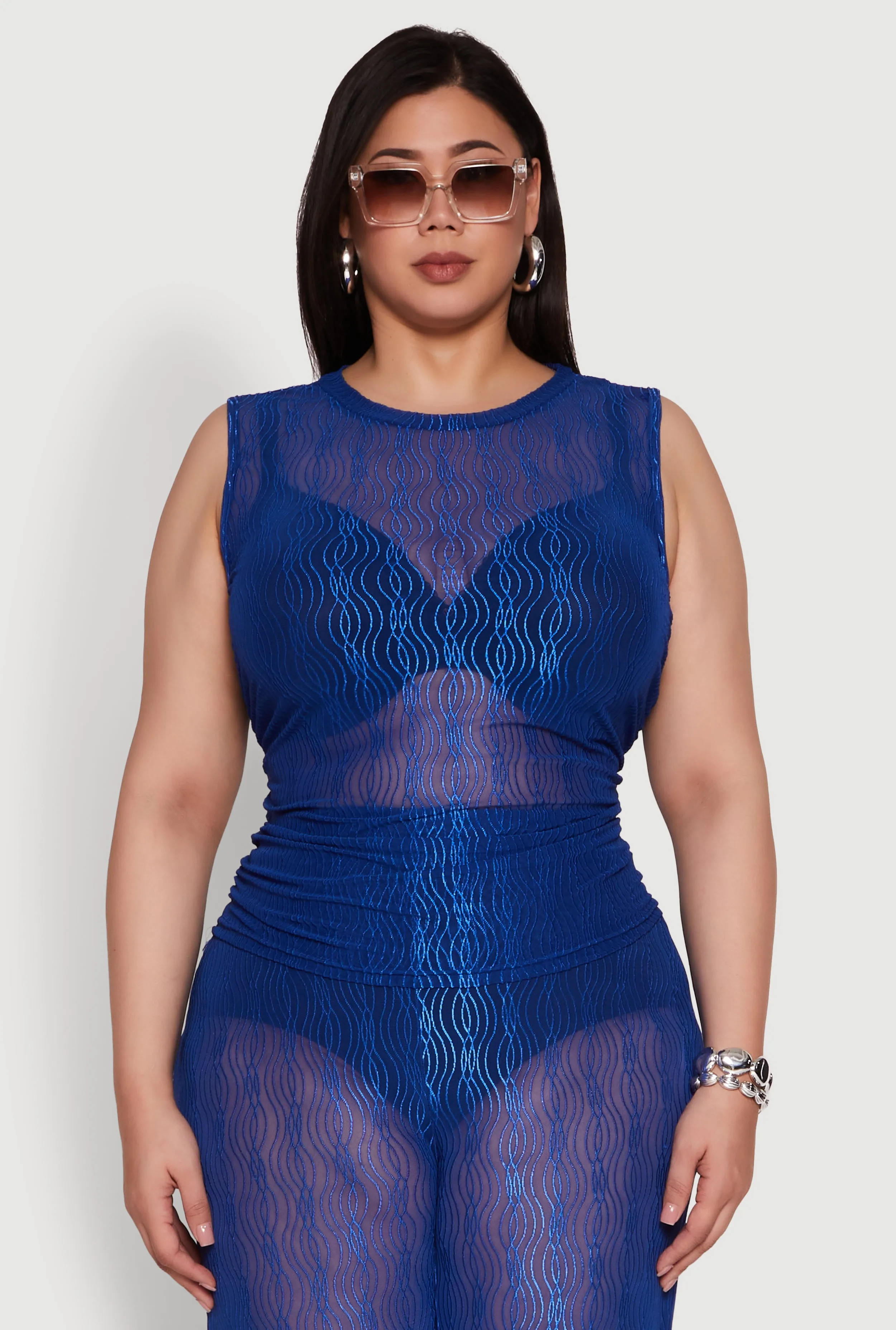 Plus Size Trendy Wavy Stripe Mesh Sleeveless Top sold by Rainbow product image thumbnail 3