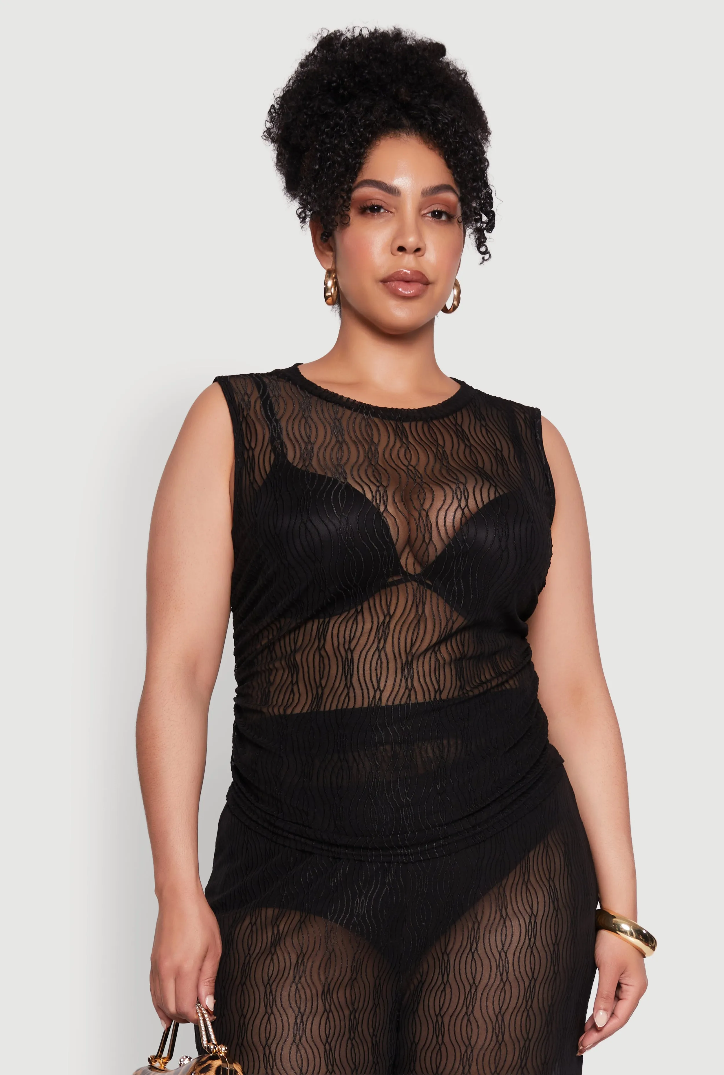 Plus Size Trendy Wavy Stripe Mesh Sleeveless Top sold by Rainbow