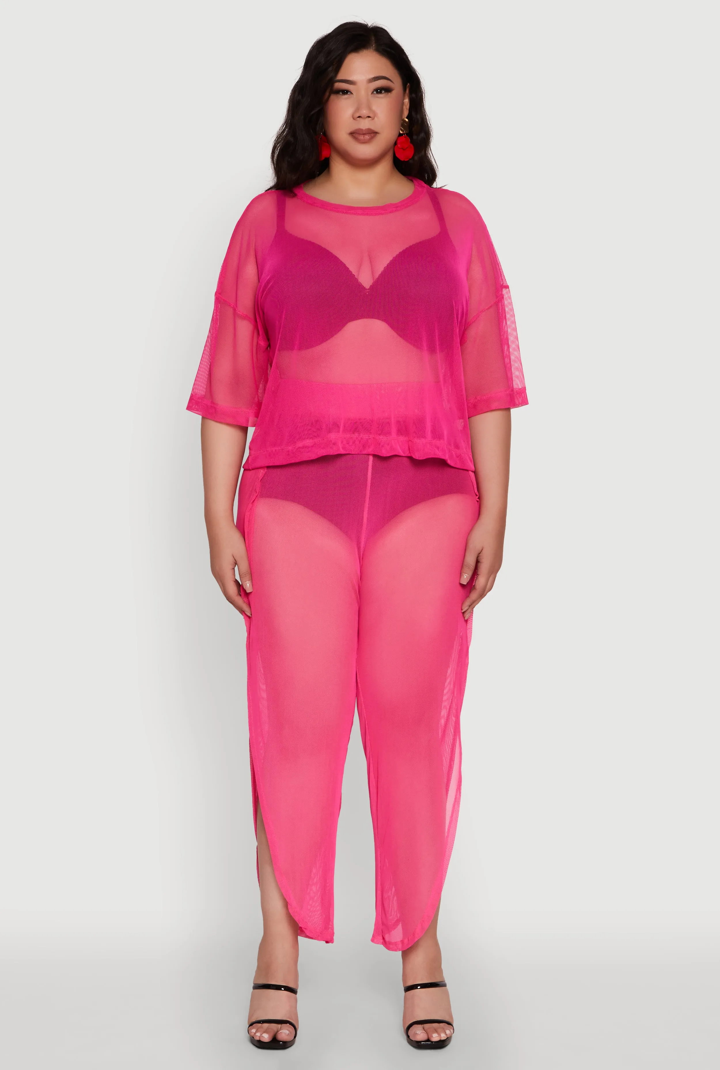 Plus Size Trendy Mesh Crew Neck Short Sleeve Top sold by Rainbow product image thumbnail 4