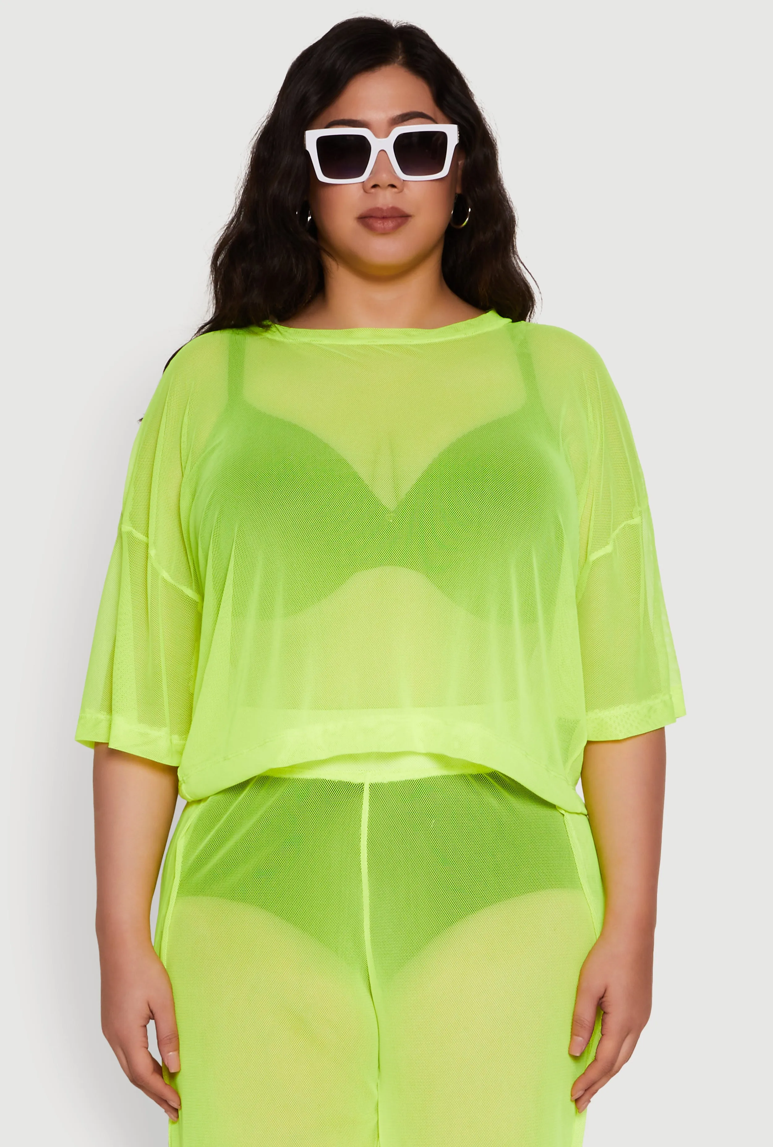 Plus Size Trendy Mesh Crew Neck Short Sleeve Top sold by Rainbow product image thumbnail 3