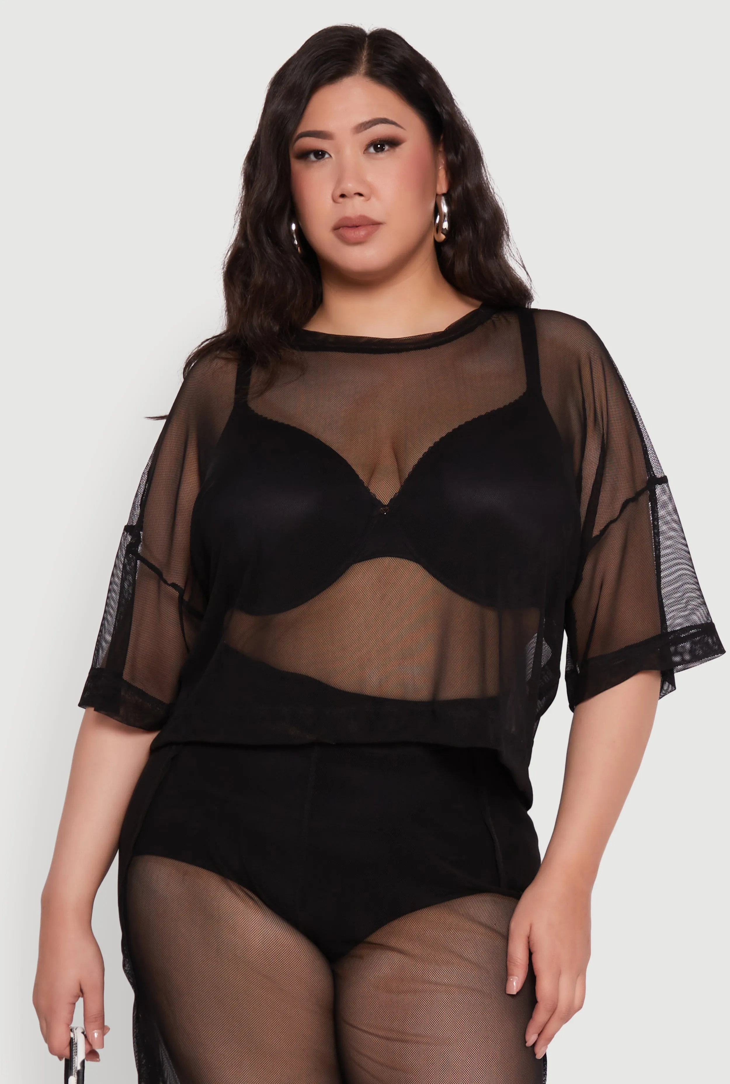 Plus Size Trendy Mesh Crew Neck Short Sleeve Top sold by Rainbow