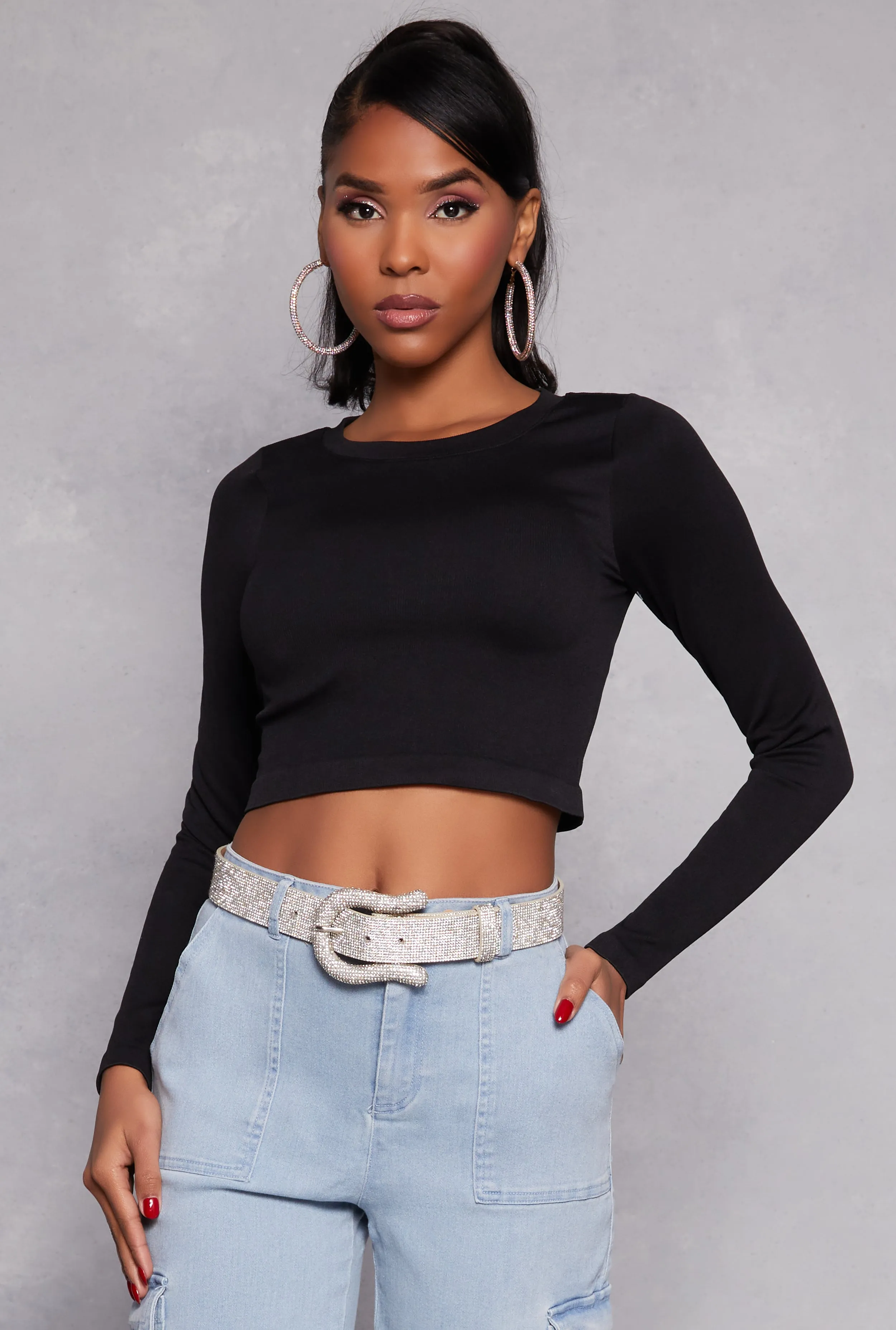 Seamless Ribbed Knit Crew Neck Crop Top sold by Rainbow