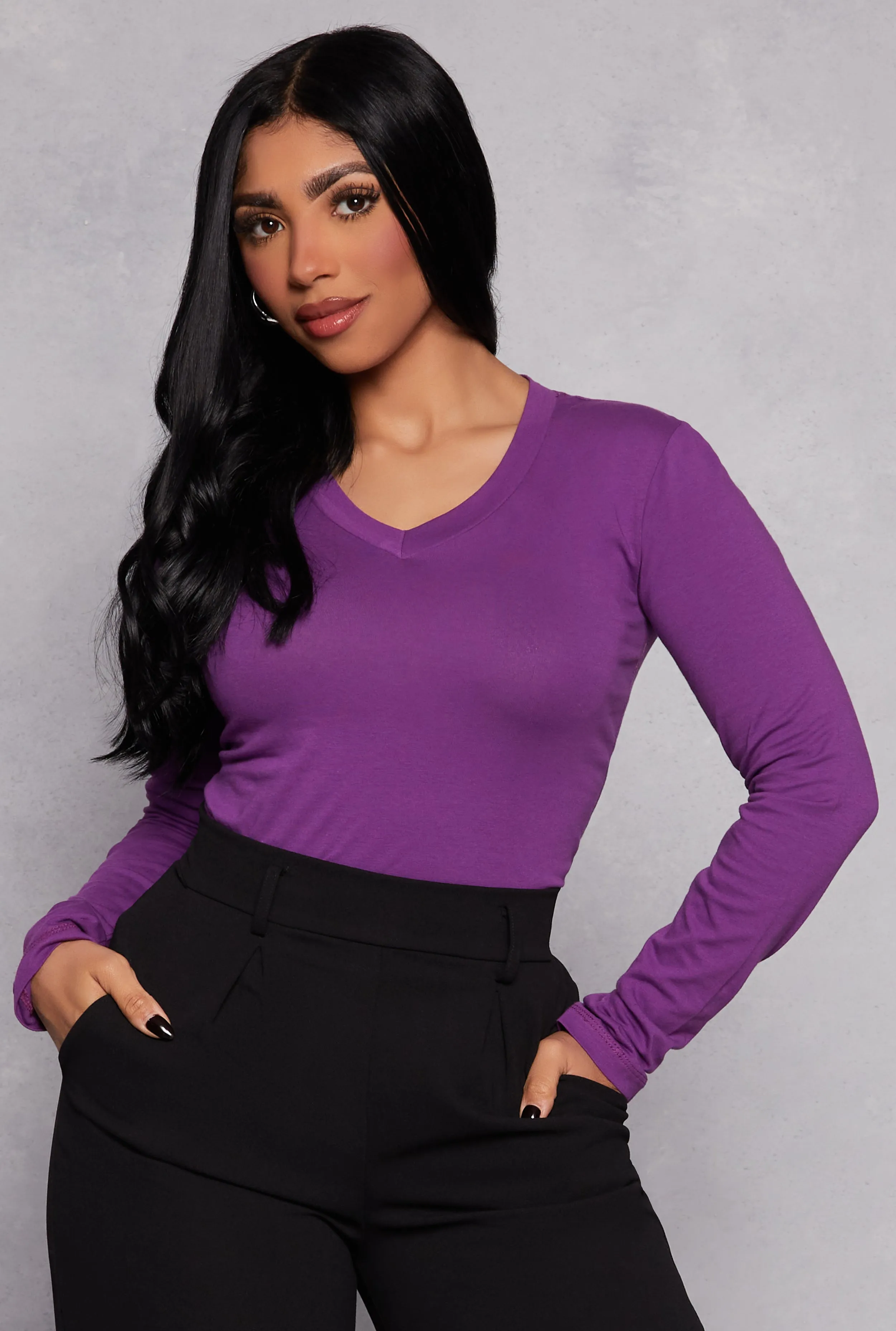 V Neck Long Sleeve T Shirt sold by Rainbow product image thumbnail 3
