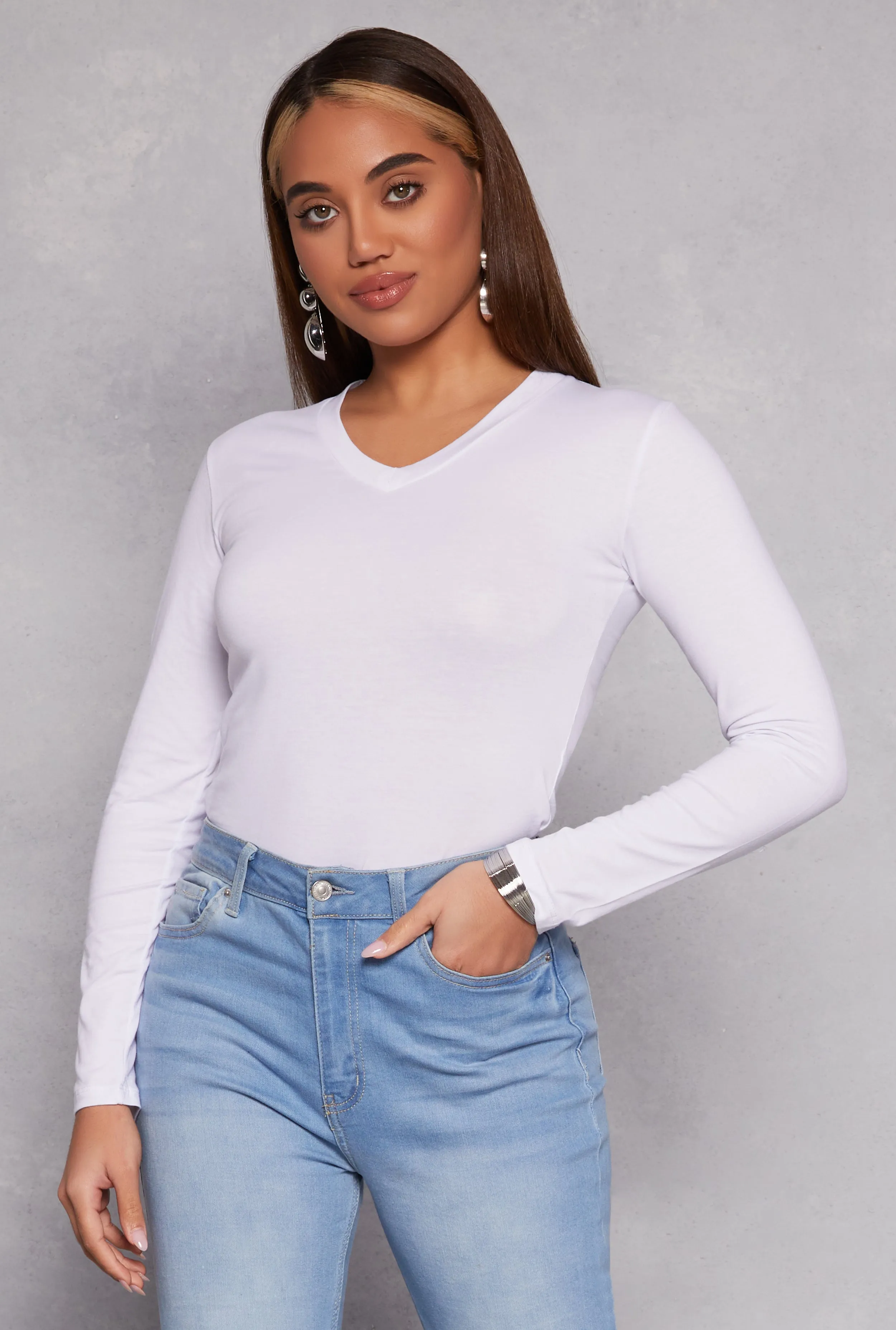 Long Sleeve V Neck Tee sold by Rainbow product image thumbnail 2
