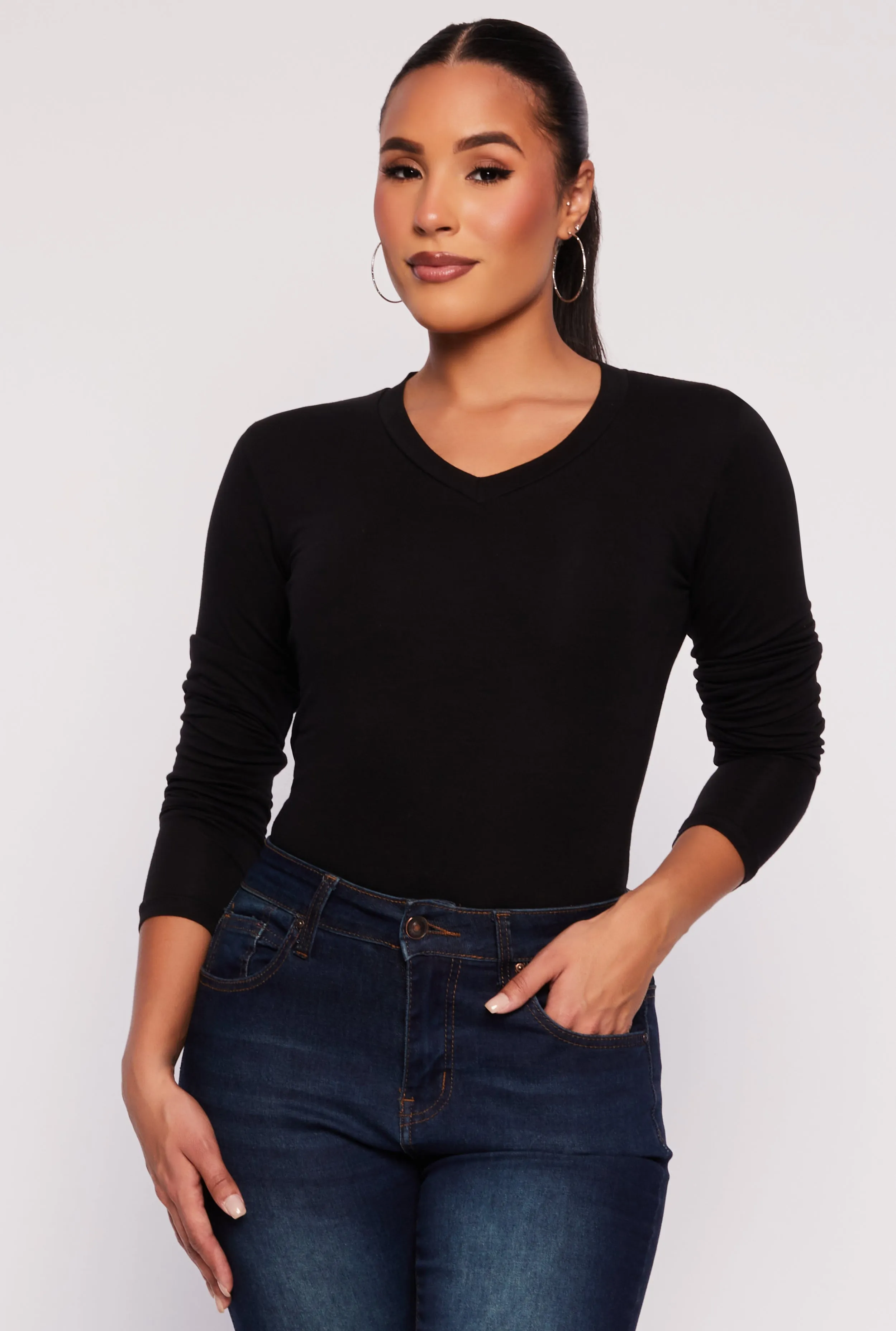 Long Sleeve V Neck Basic Tee sold by Rainbow