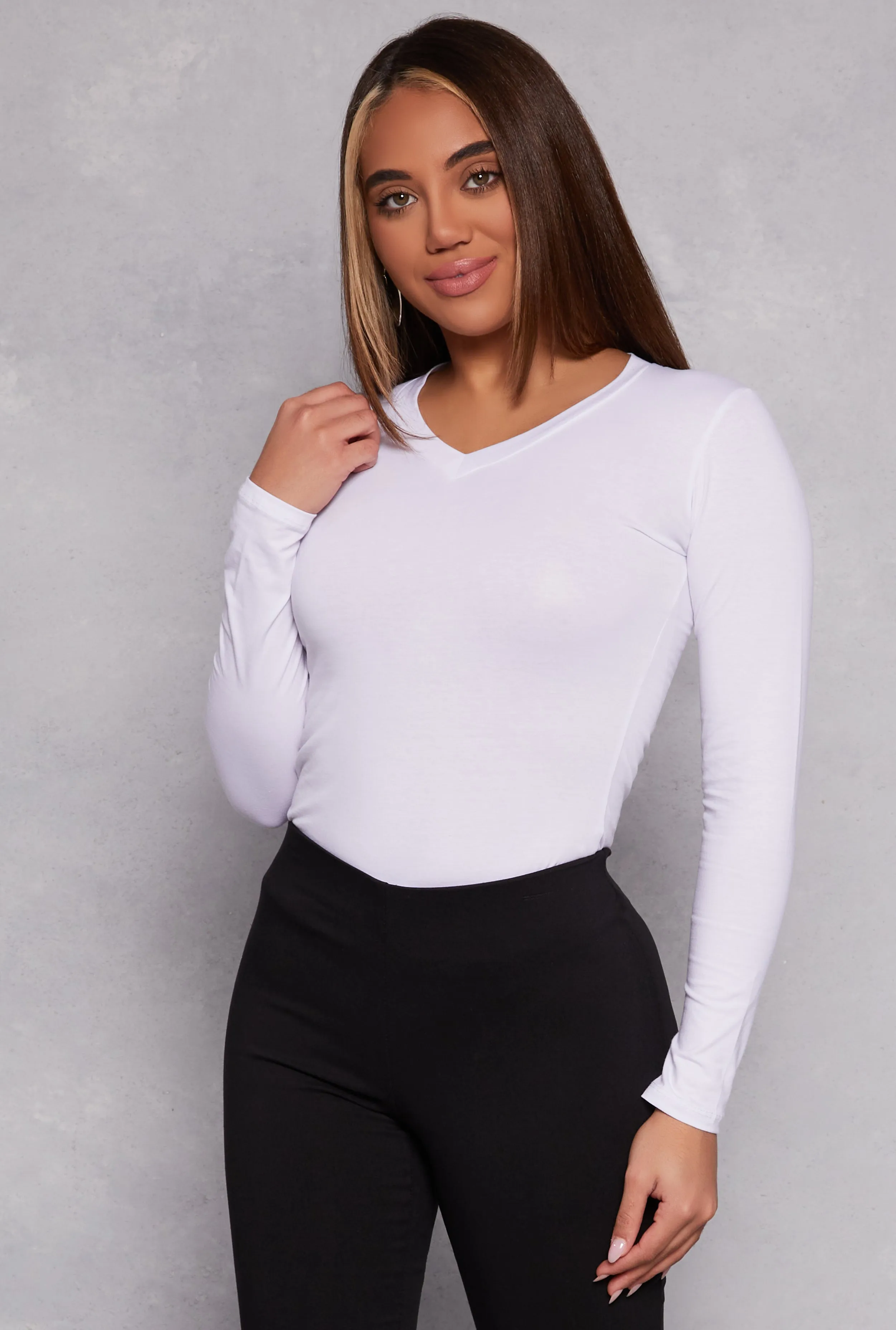 Long Sleeve V Neck Basic Tee sold by Rainbow product image thumbnail 3
