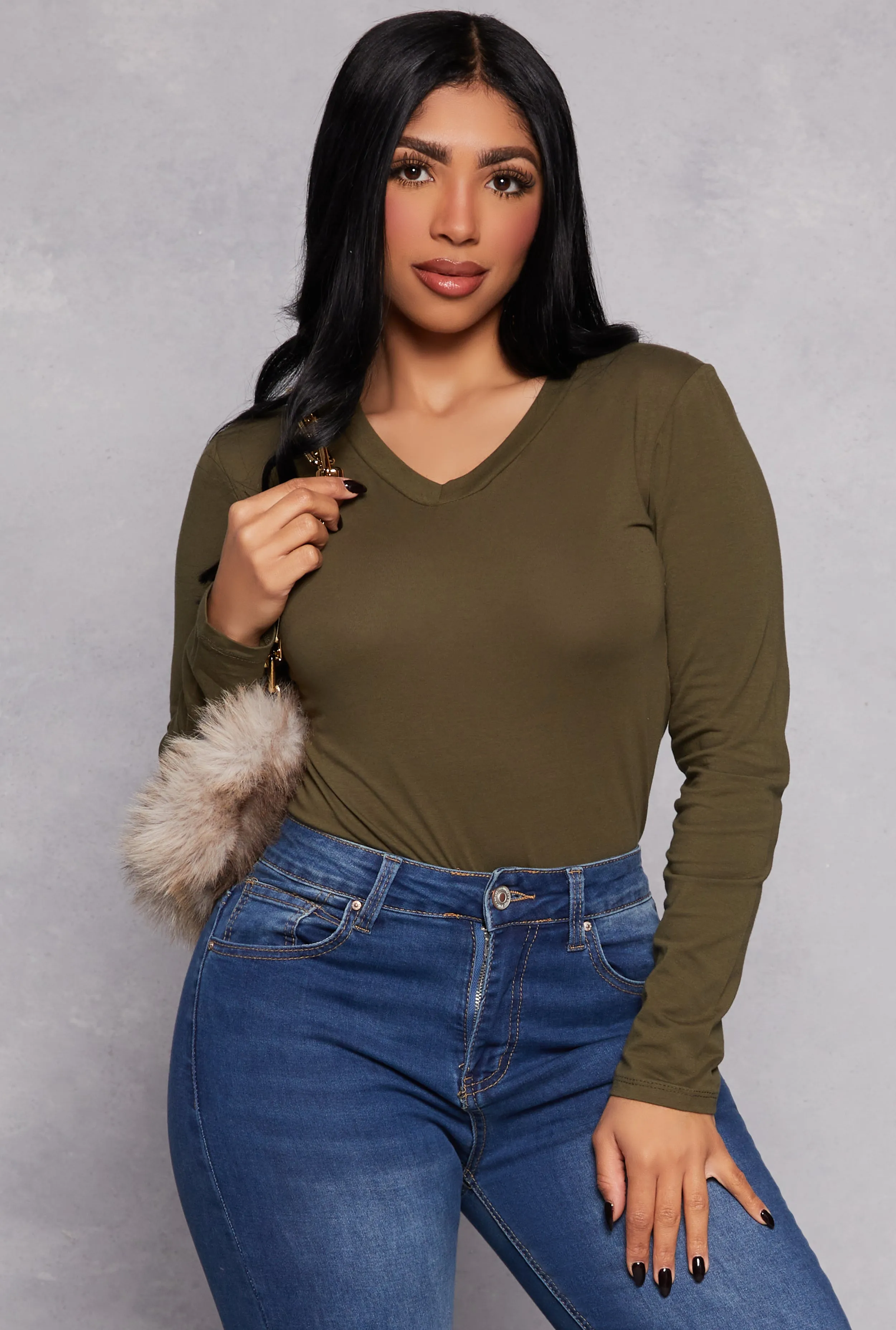 Long Sleeve V Neck Basic Tee sold by Rainbow product image thumbnail 5