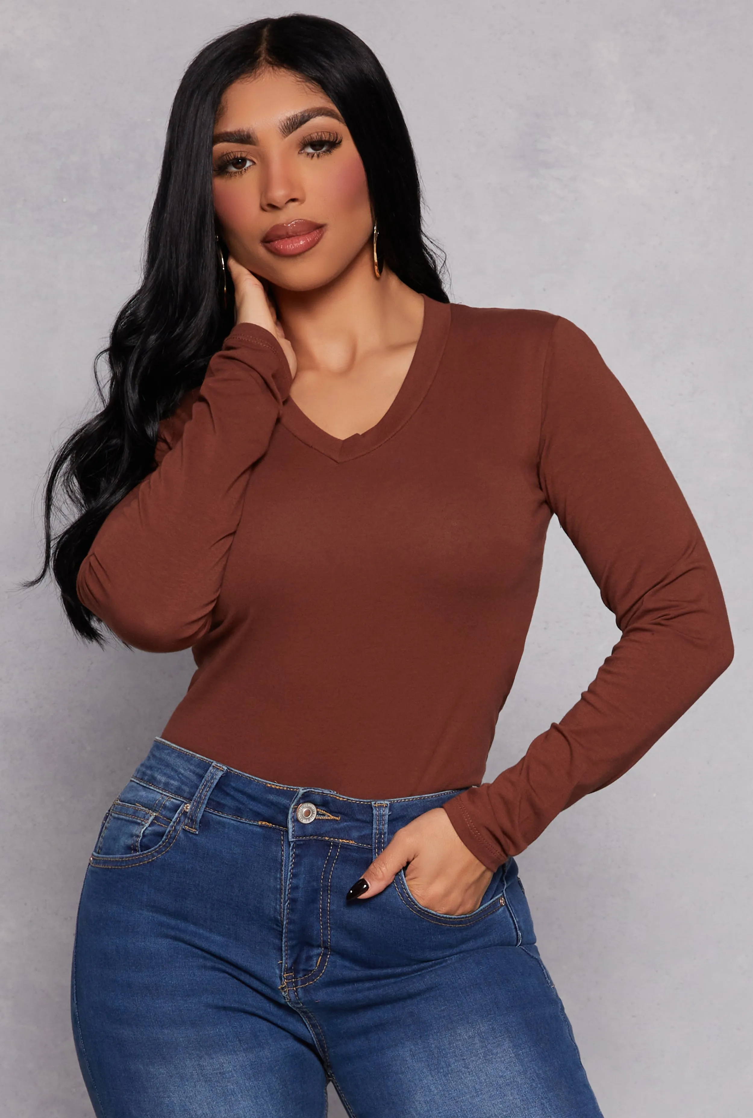 Long Sleeve V Neck Basic Tee sold by Rainbow product image thumbnail 4