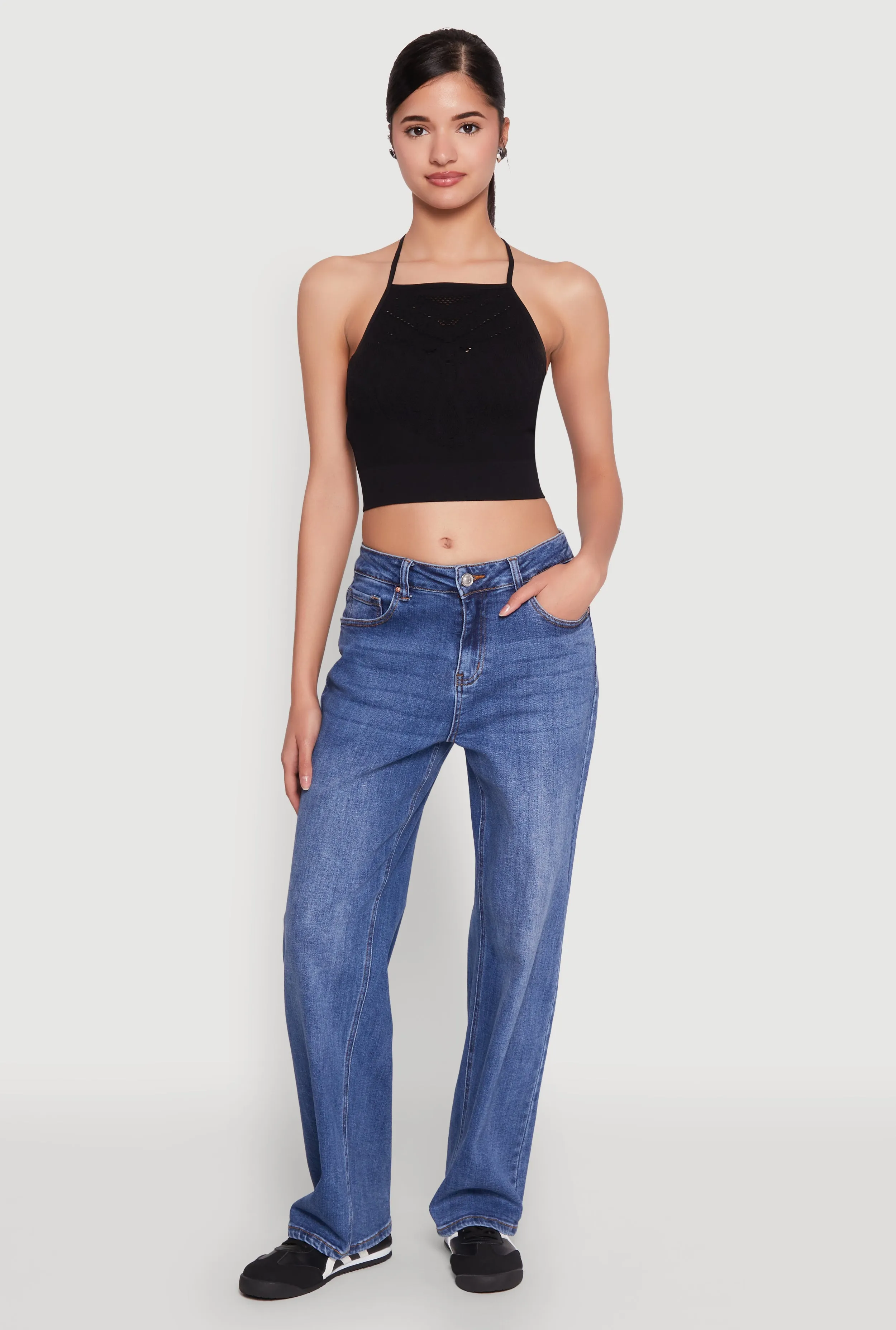 Seamless Laser Cut Cropped Halter Top sold by Rainbow