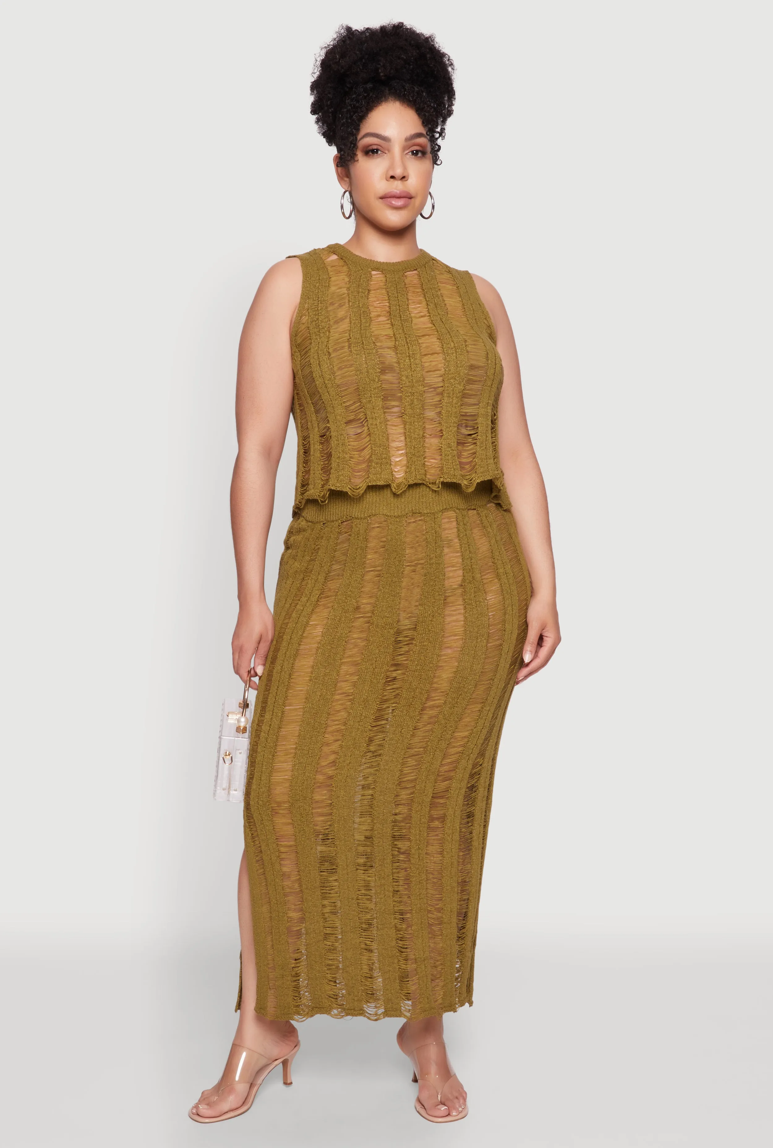 Plus Size Trendy Distressed High Waist Maxi Skirt sold by Rainbow product image thumbnail 3