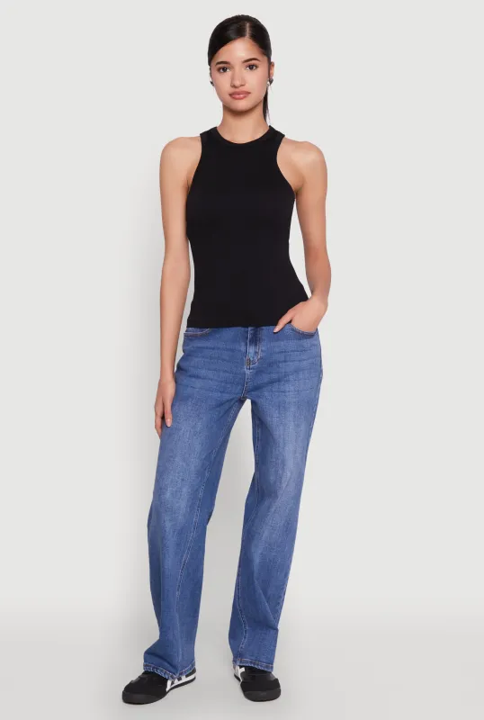 Seamless Rib Knit Crew Neck Tank Top sold by Rainbow