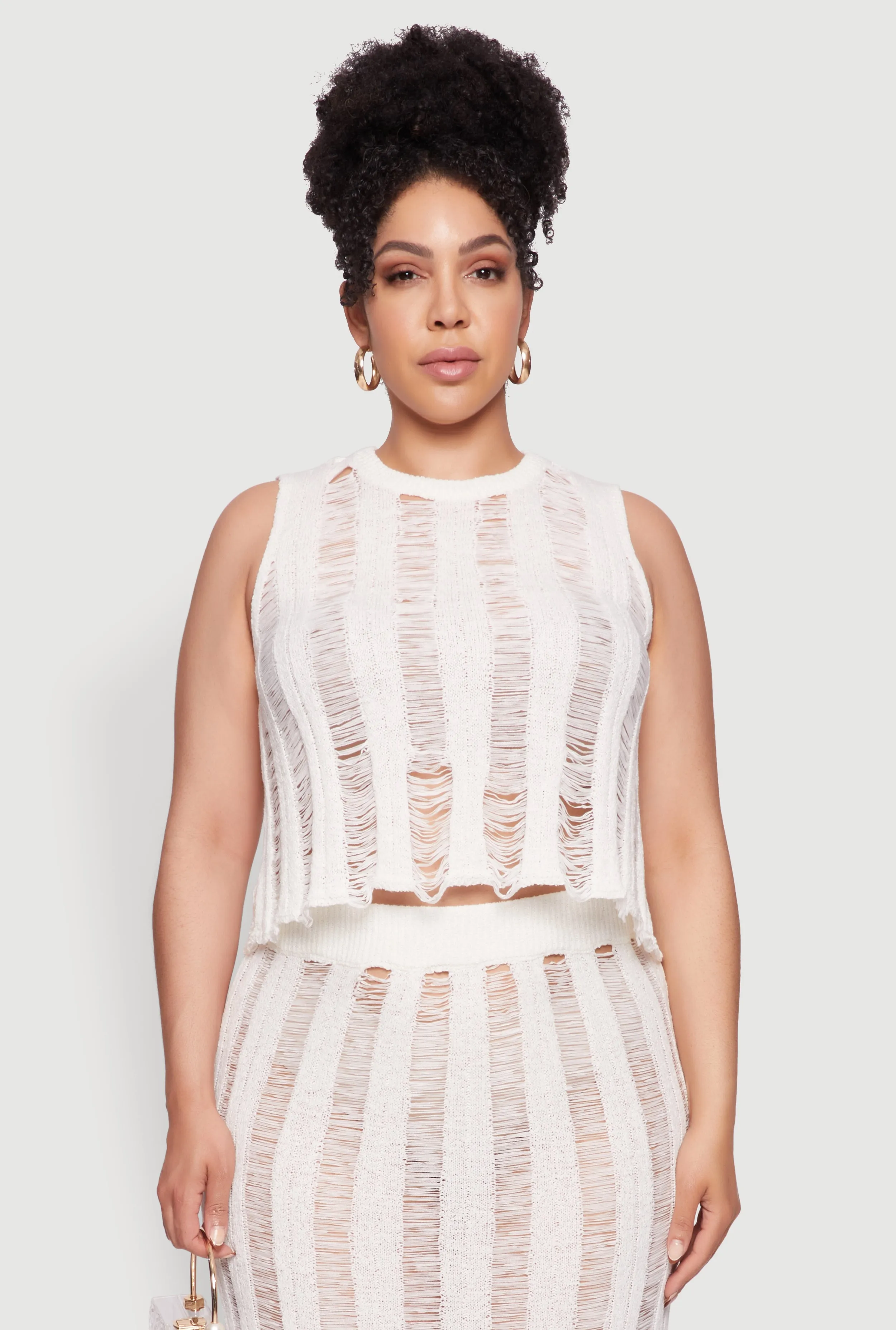 Plus Size Stylish High Neck Shadow Stripe Crop Top sold by Rainbow product image thumbnail 2