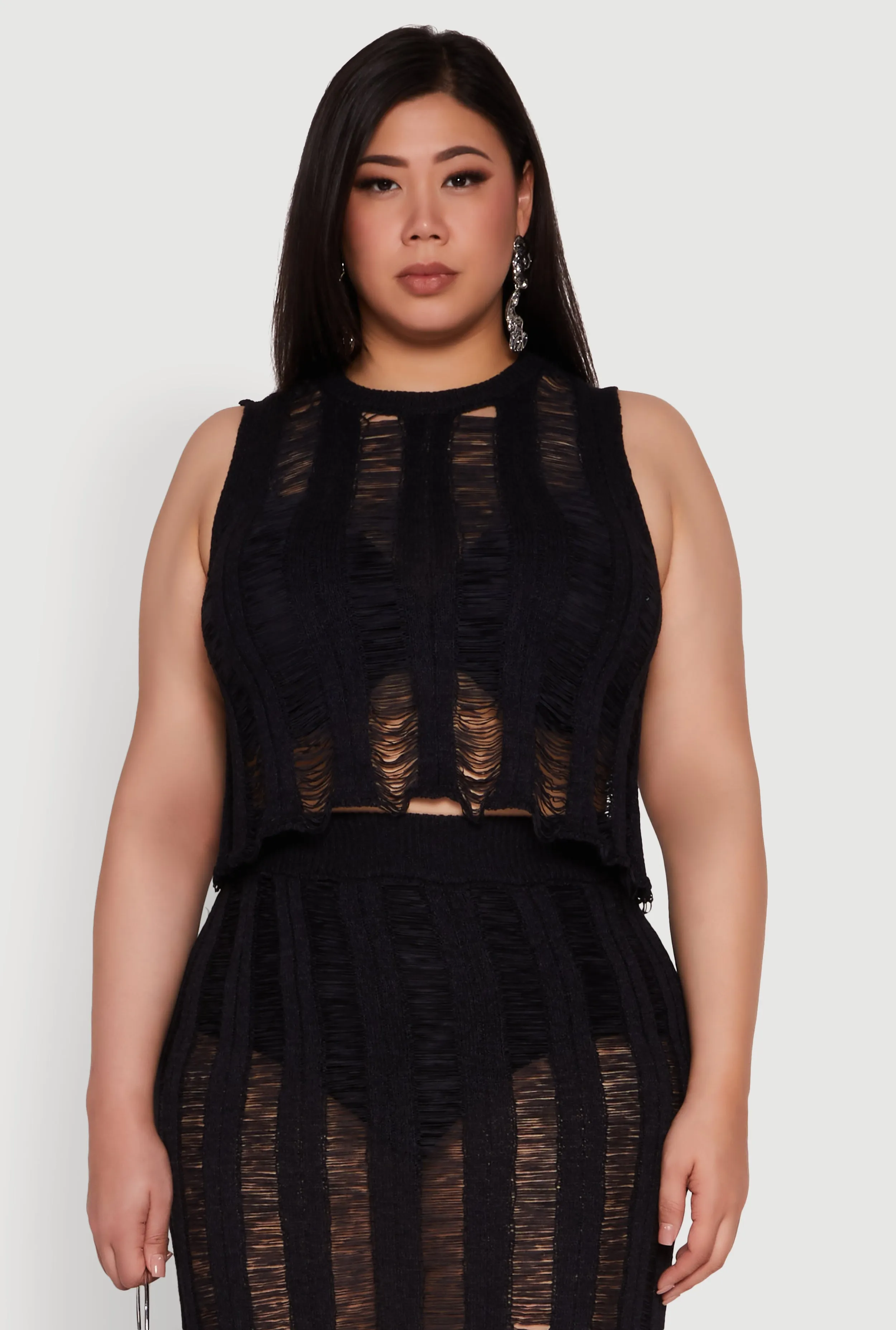 Plus Size Stylish High Neck Shadow Stripe Crop Top sold by Rainbow