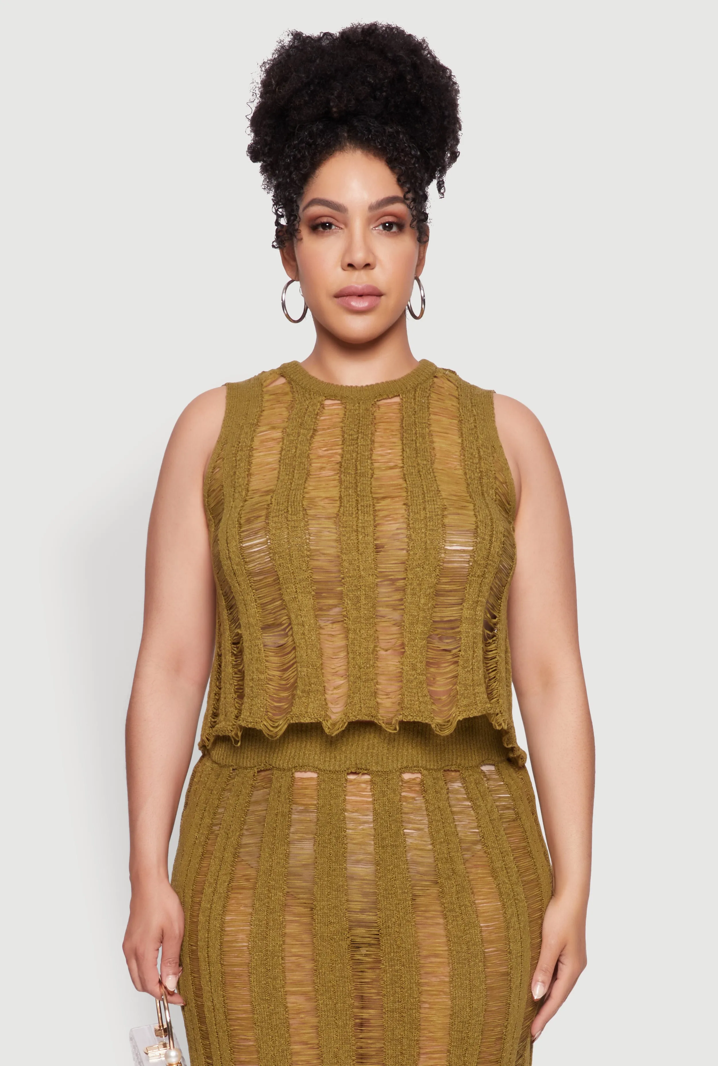 Plus Size Stylish High Neck Shadow Stripe Crop Top sold by Rainbow product image thumbnail 3