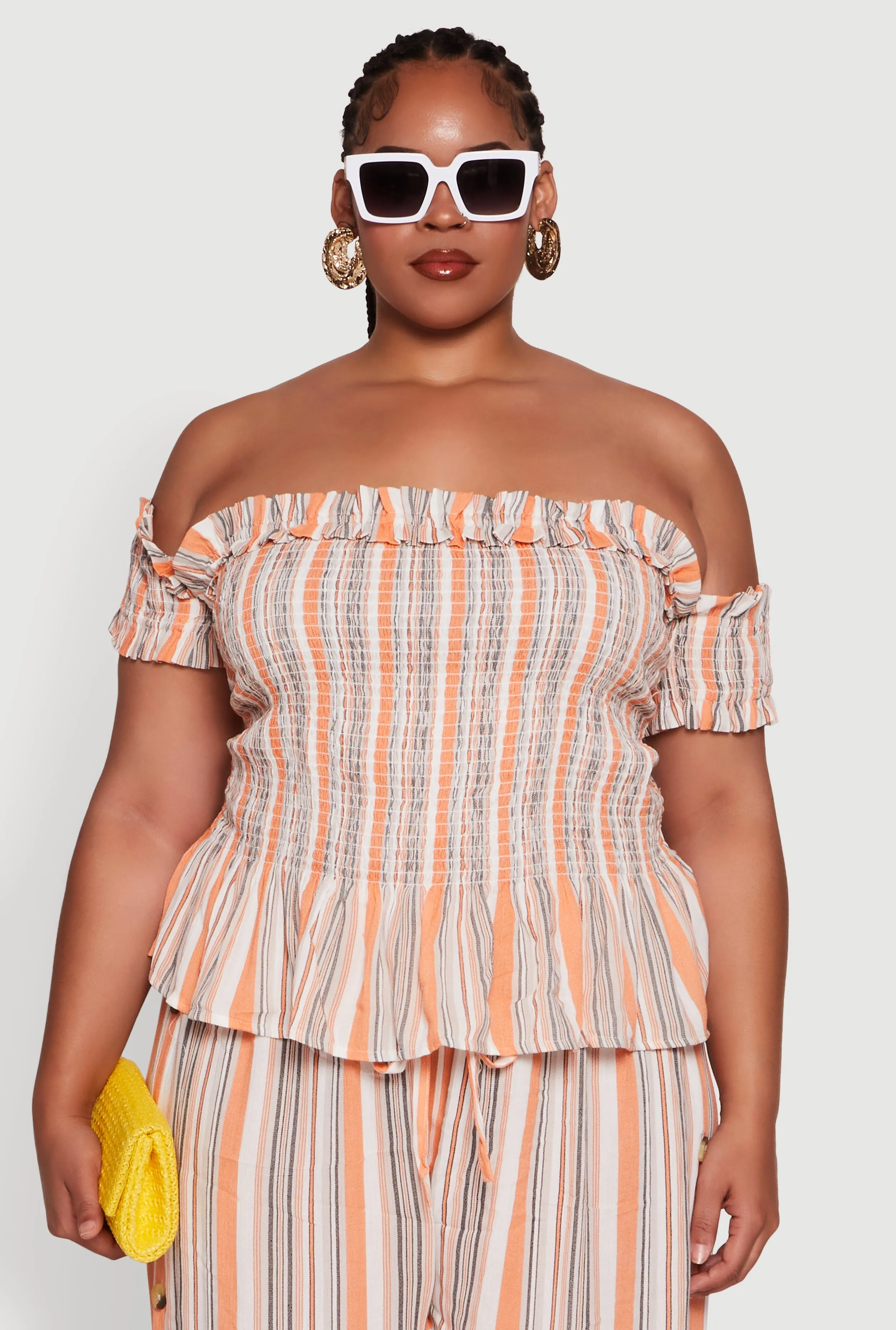 Plus Size Striped Off The Shoulder Peplum Top sold by Rainbow product image thumbnail 2