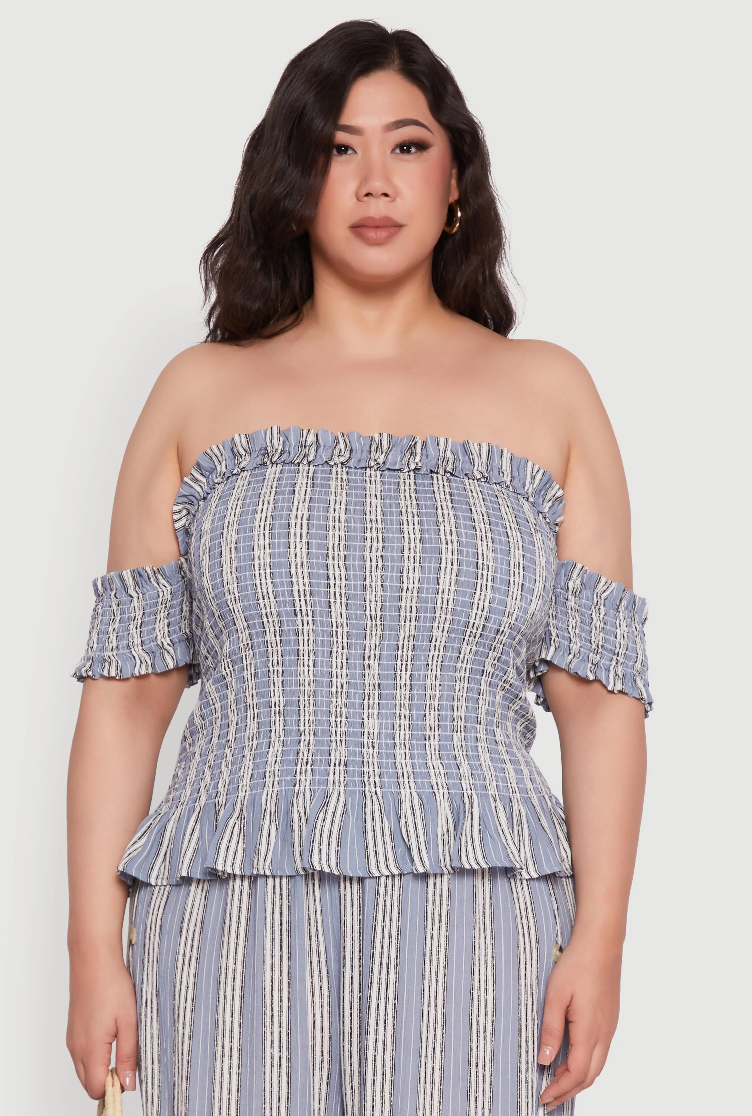 Plus Size Striped Off The Shoulder Peplum Top sold by Rainbow product image thumbnail 3