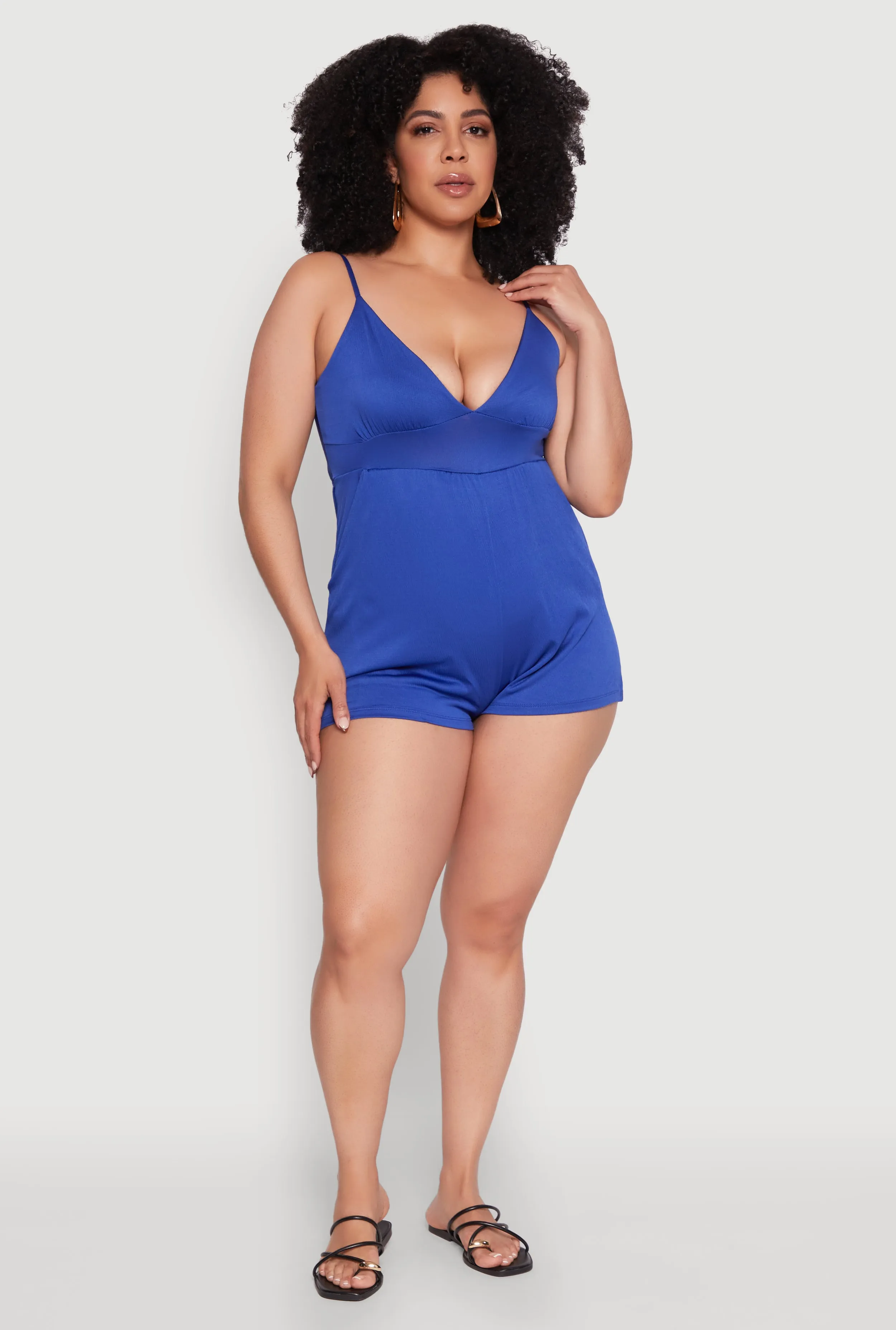 Plus Size Textured Knit Tie Back Plunge Neck Romper sold by Rainbow product image thumbnail 3