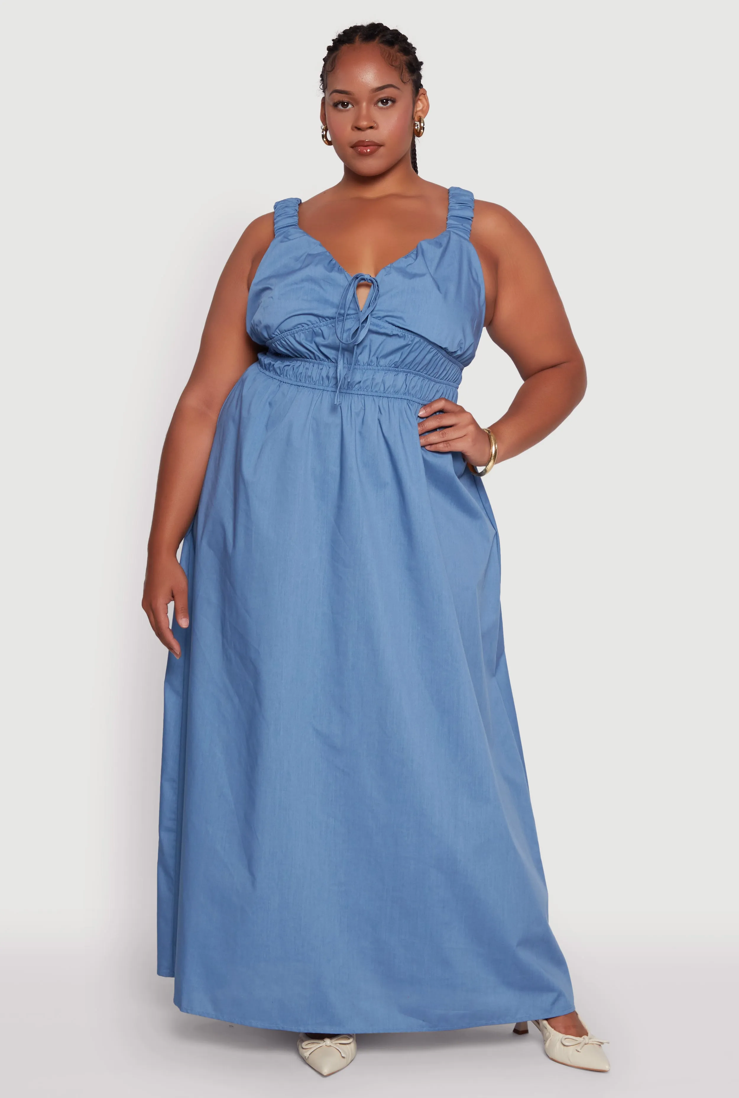 Plus Size Poplin Tie Front Maxi Dress sold by Rainbow product image thumbnail 4