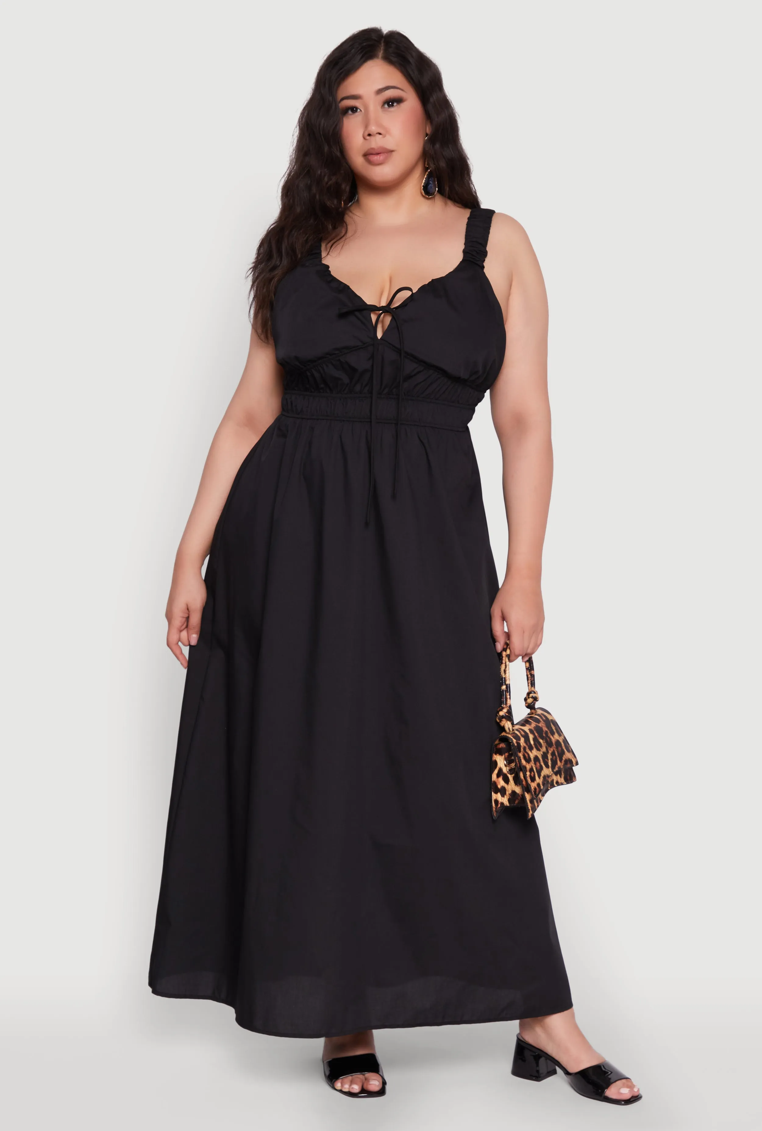 Plus Size Poplin Tie Front Maxi Dress sold by Rainbow