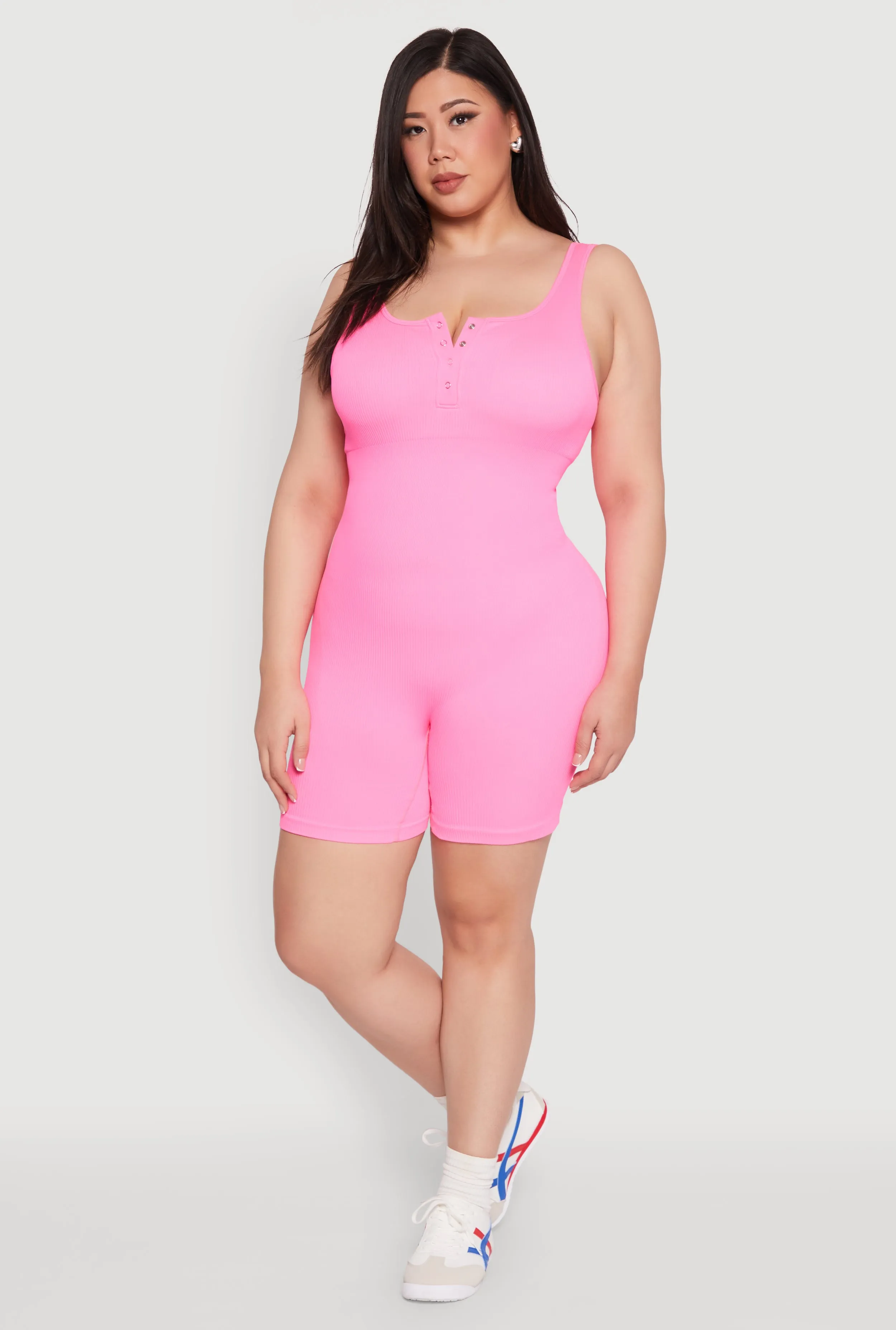 Plus Size Seamless Ribbed Sleeveless Biker Romper sold by Rainbow product image thumbnail 4