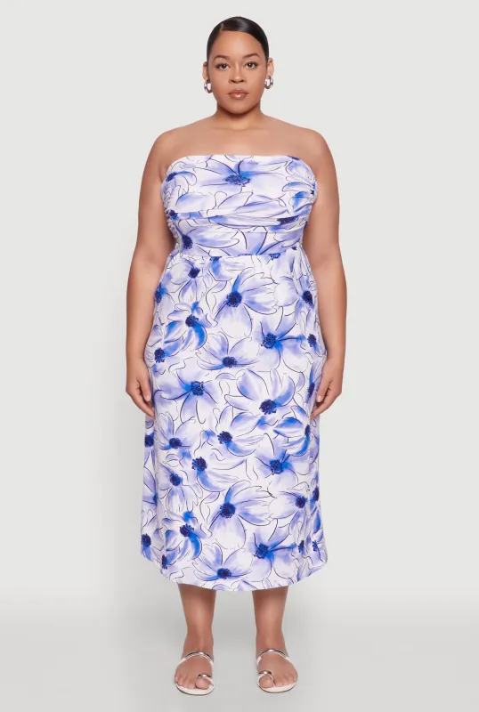 Plus Size Watercolor Floral Print Tube Dress sold by Rainbow