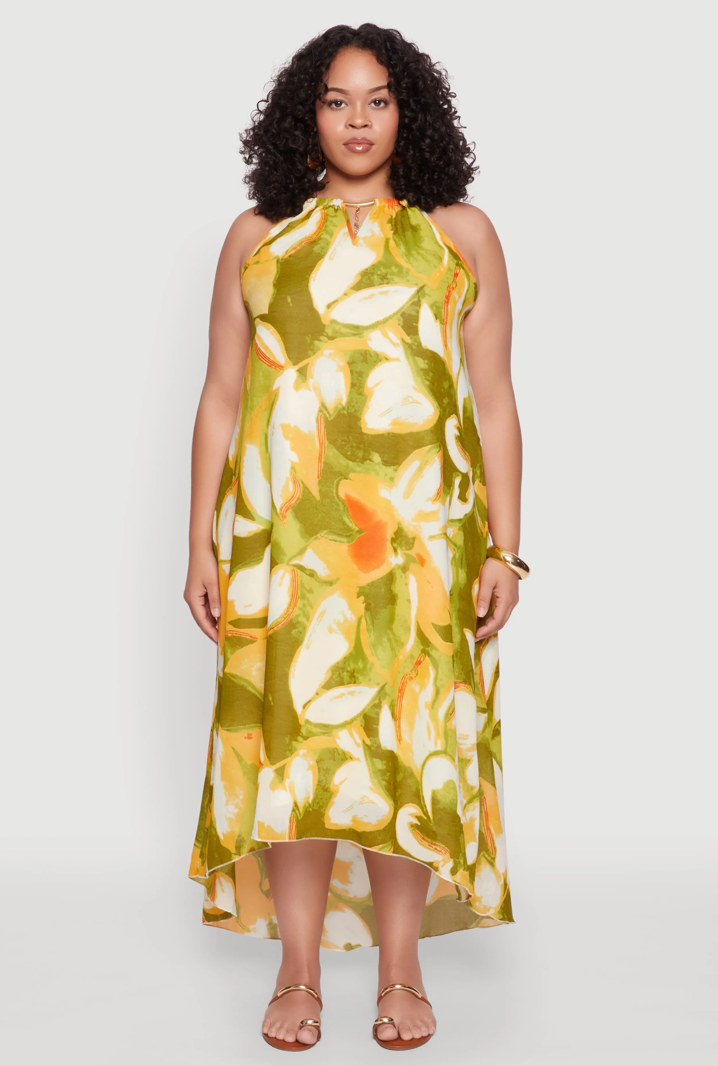 Plus Size Floral Print Keyhole High Low Shift Dress sold by Rainbow