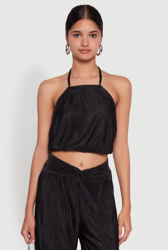 Stylish Halter Top in Cropped Hem and Plisse Fabric sold by Rainbow