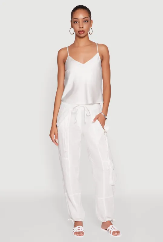Zip Pocket Drawstring Waist Utility Joggers sold by Rainbow
