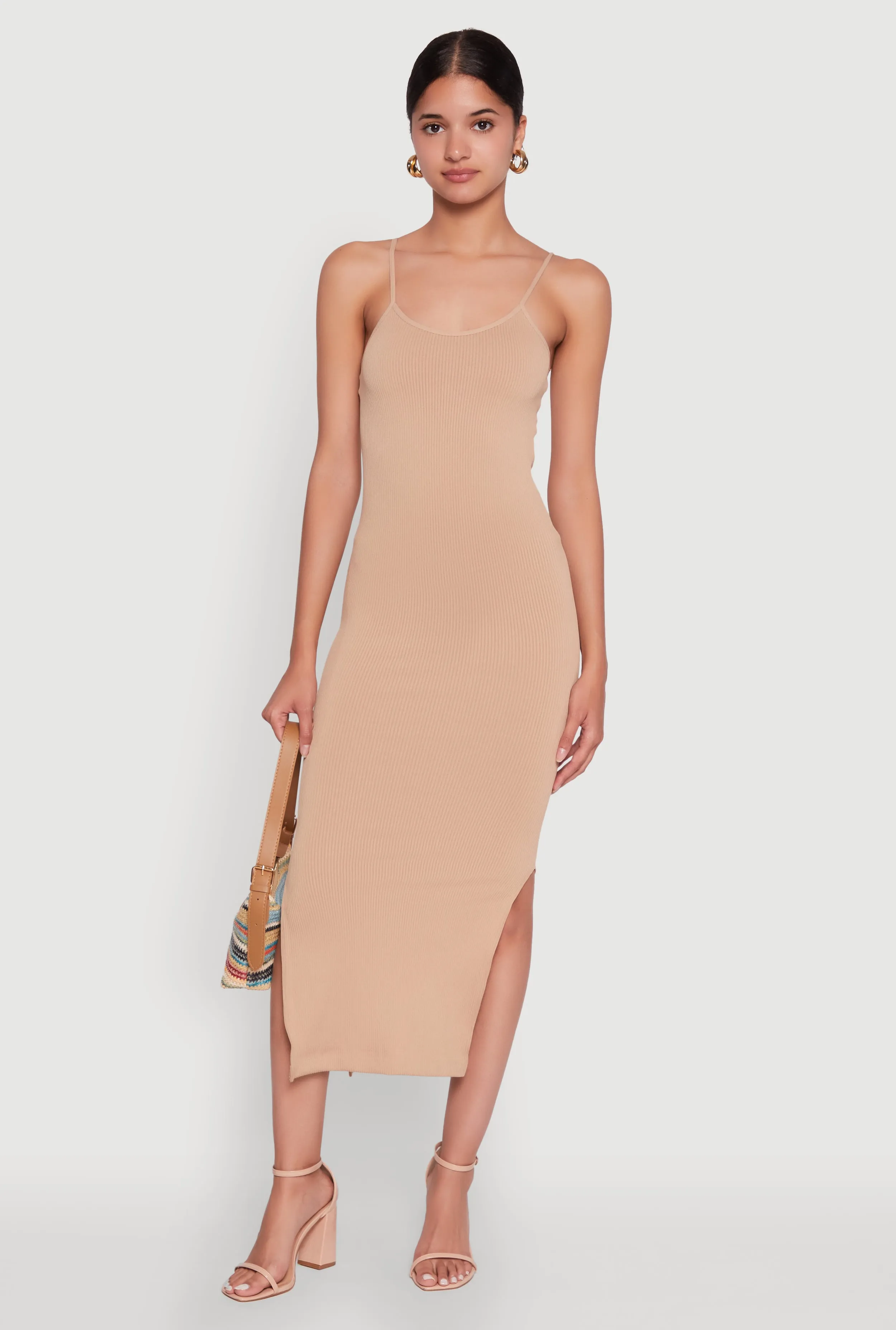 Trendy Ribbed Knit Side Slit Midi Dress sold by Rainbow product image thumbnail 5