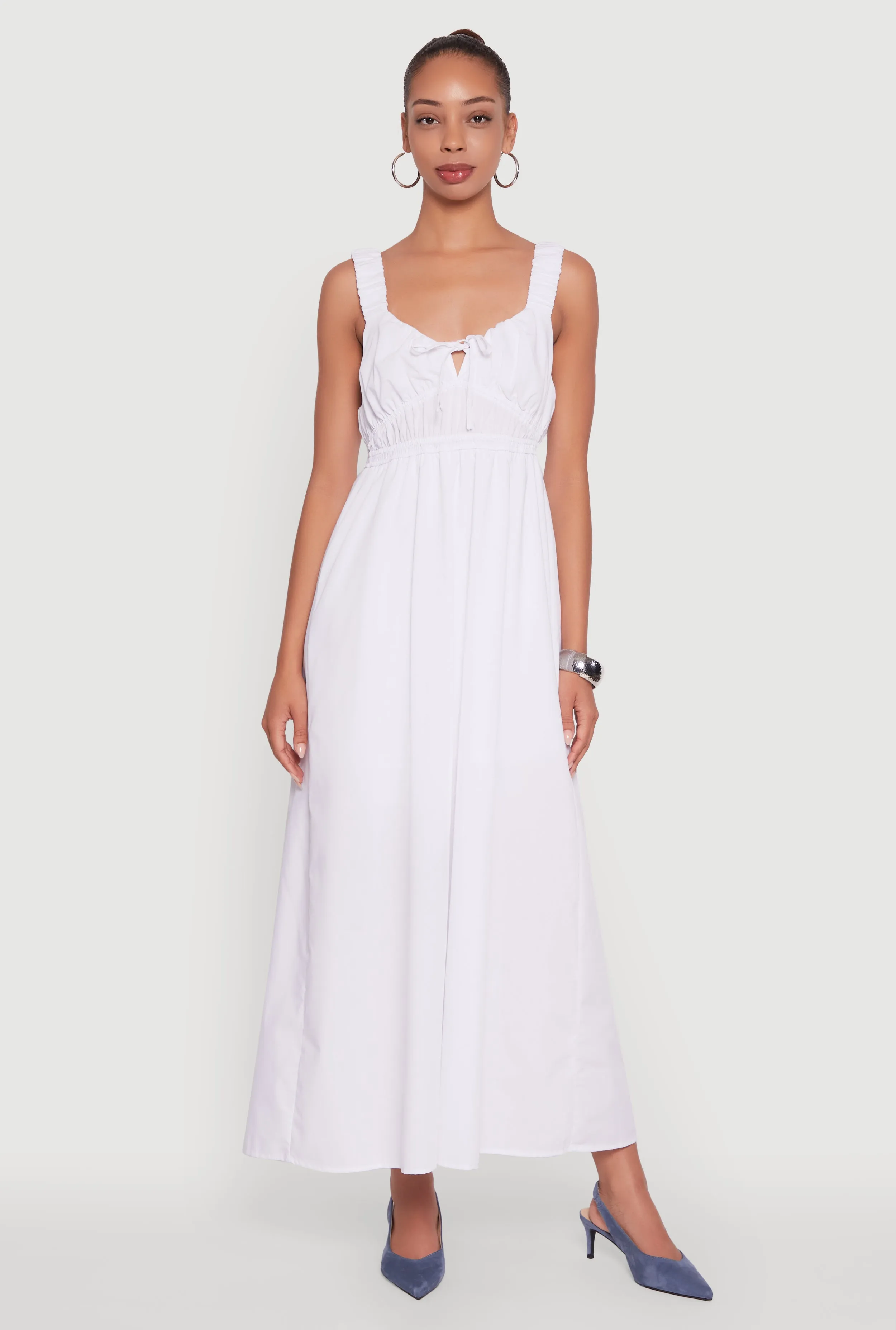 Poplin Sleeveless Scoop Neck Tie Front Maxi Dress sold by Rainbow product image thumbnail 2