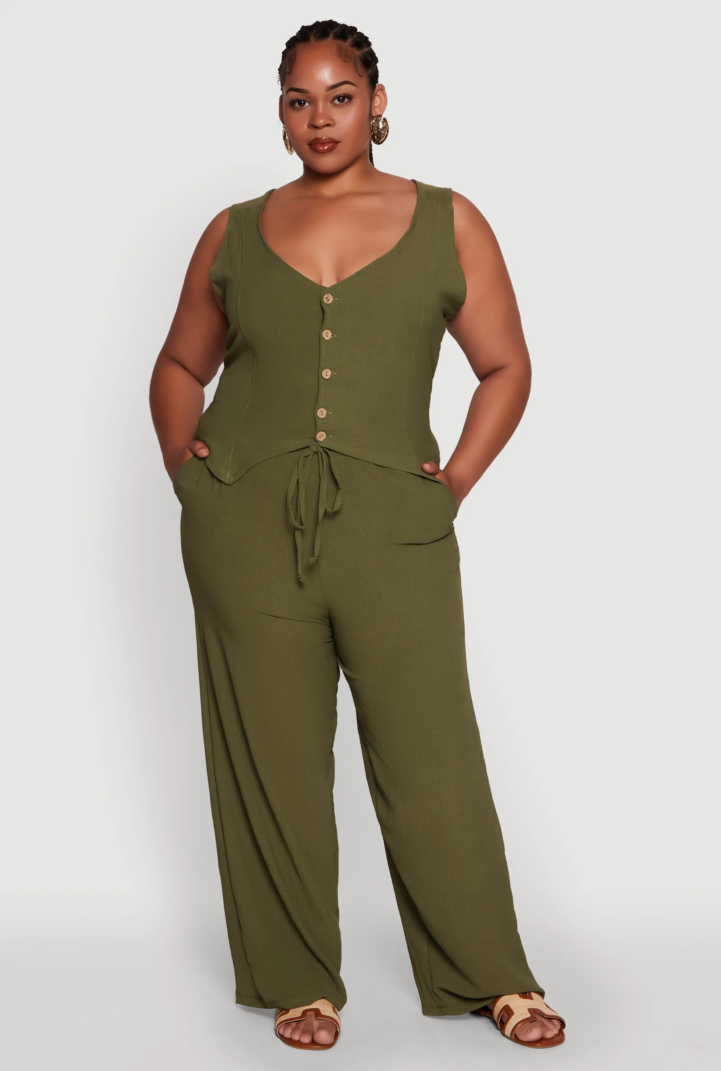 Plus Size Drawstring Detail High Waisted Palazzo Pants sold by Rainbow product image thumbnail 4