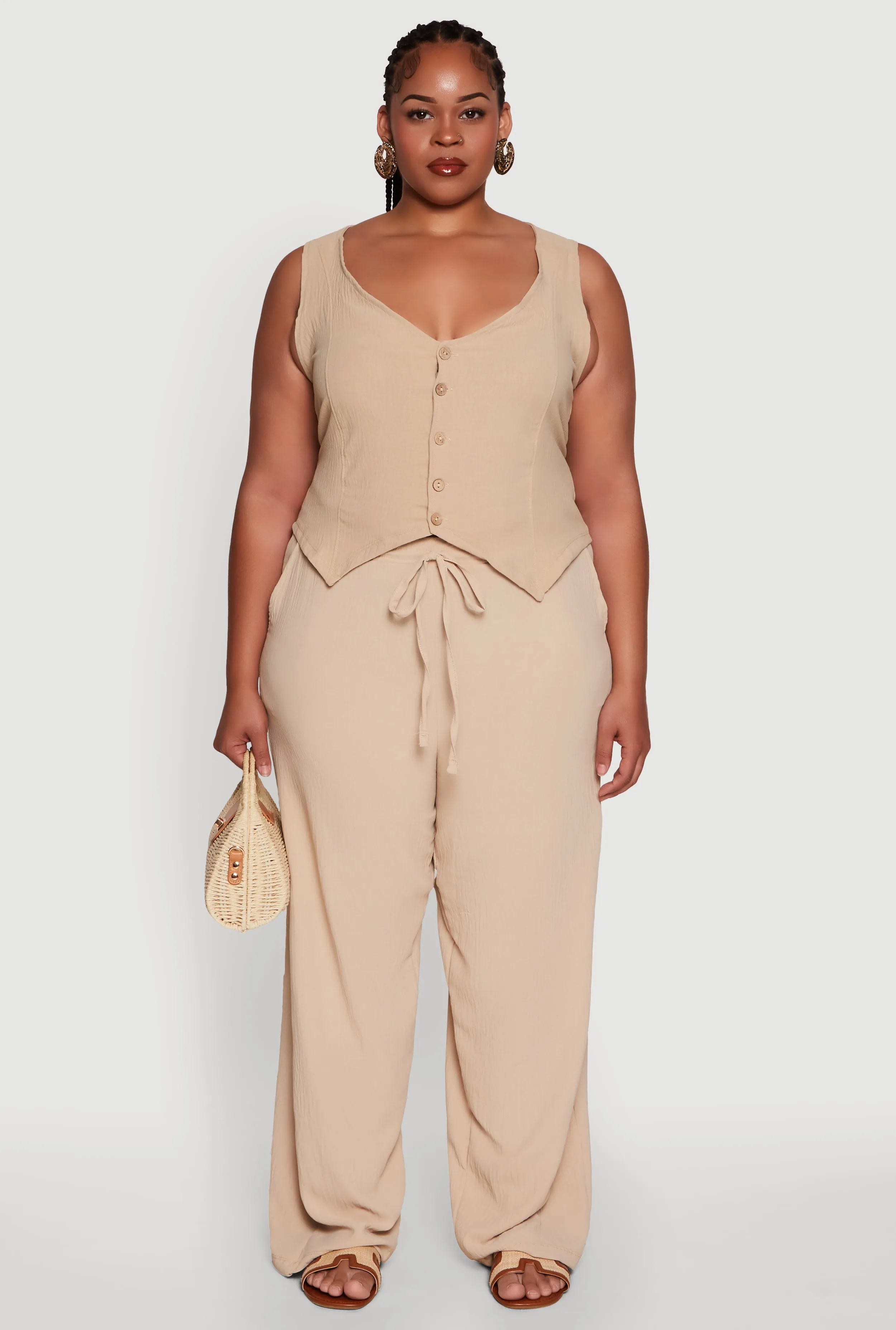 Plus Size Drawstring Detail High Waisted Palazzo Pants sold by Rainbow product image thumbnail 3