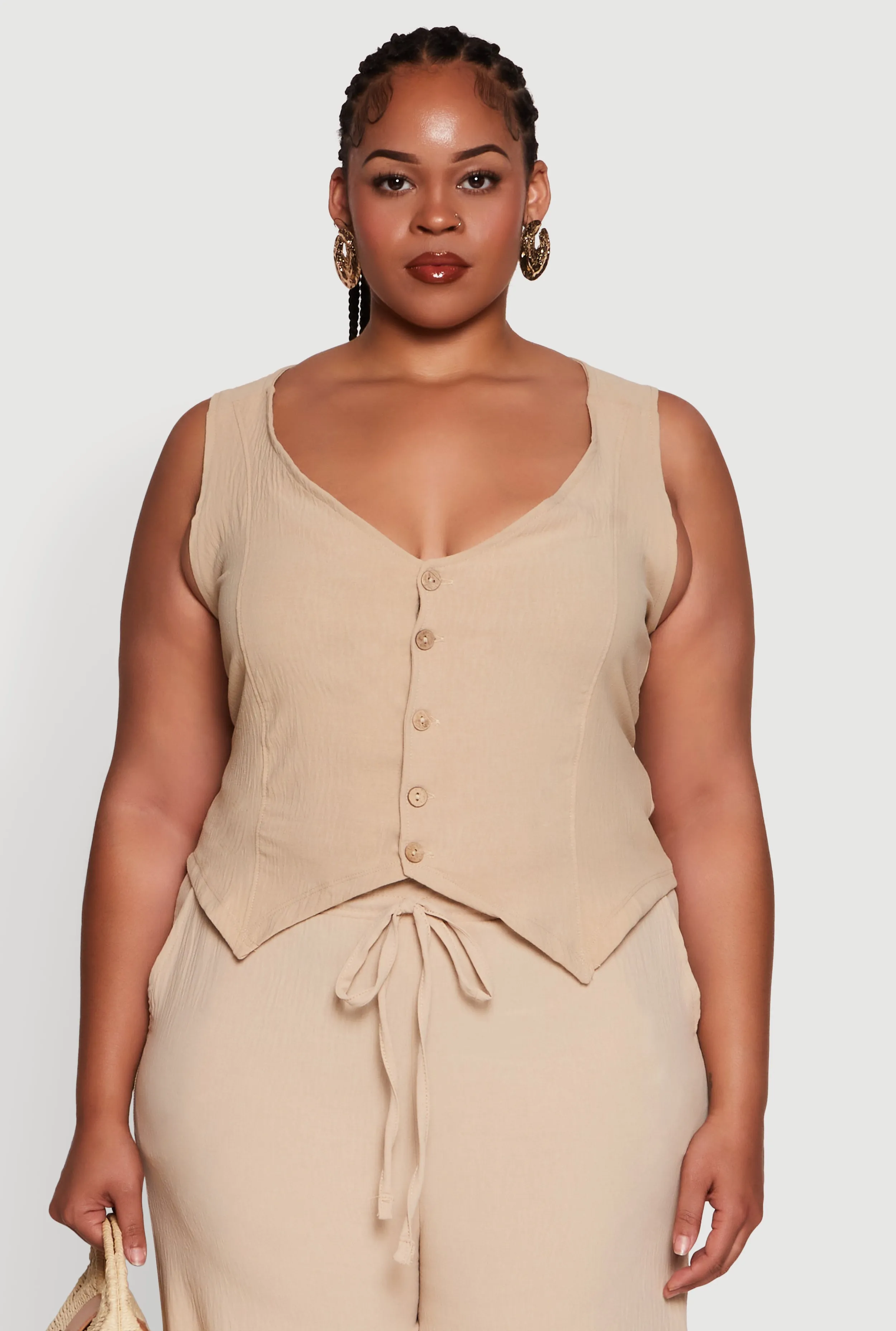 Plus Size Crepe Knit Button Front Blazer Vest sold by Rainbow product image thumbnail 3