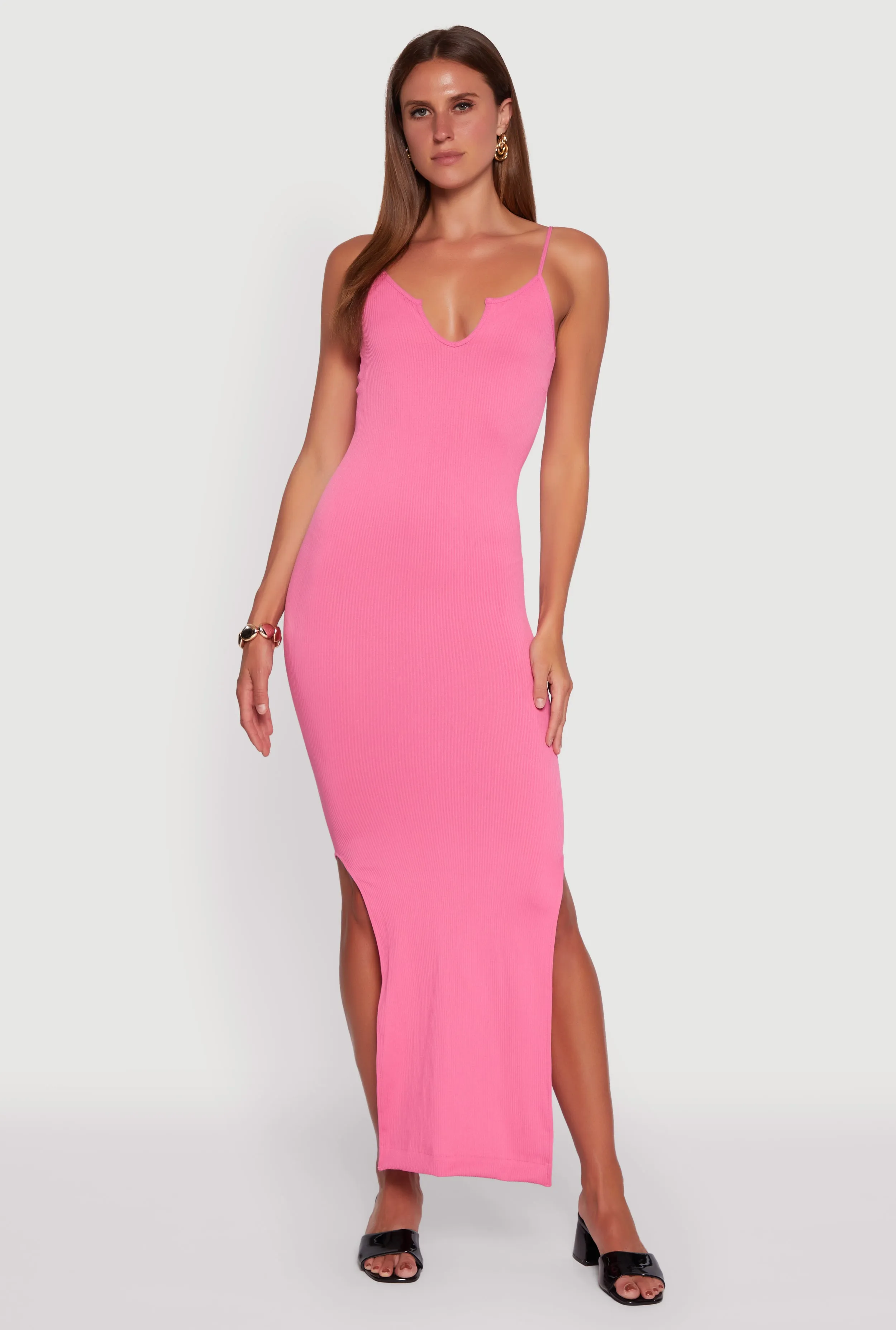 Ribbed Knit Sleeveless Notch Neck Maxi Dress sold by Rainbow product image thumbnail 5