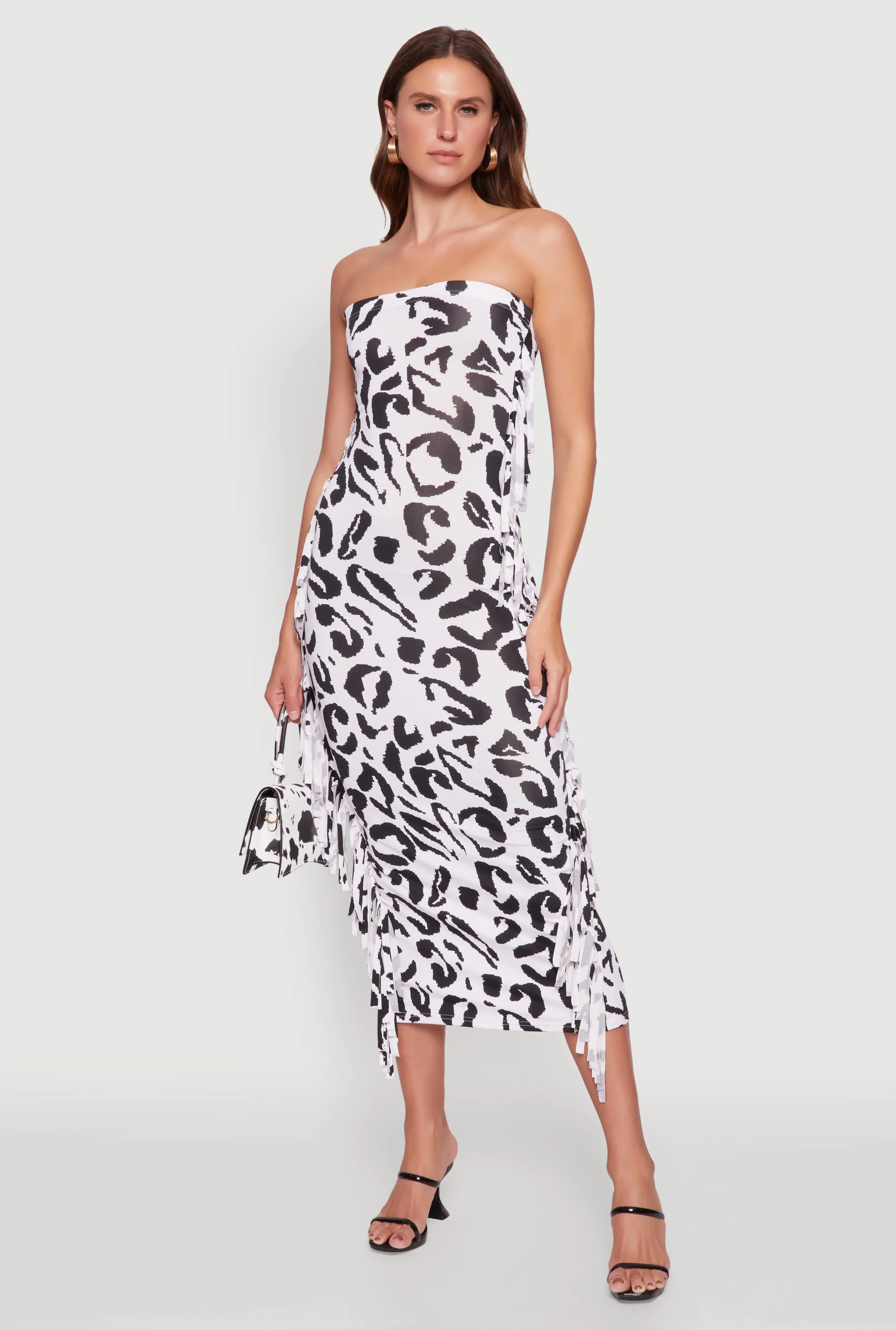 Side Fringe Animal Print Tube Dress sold by Rainbow